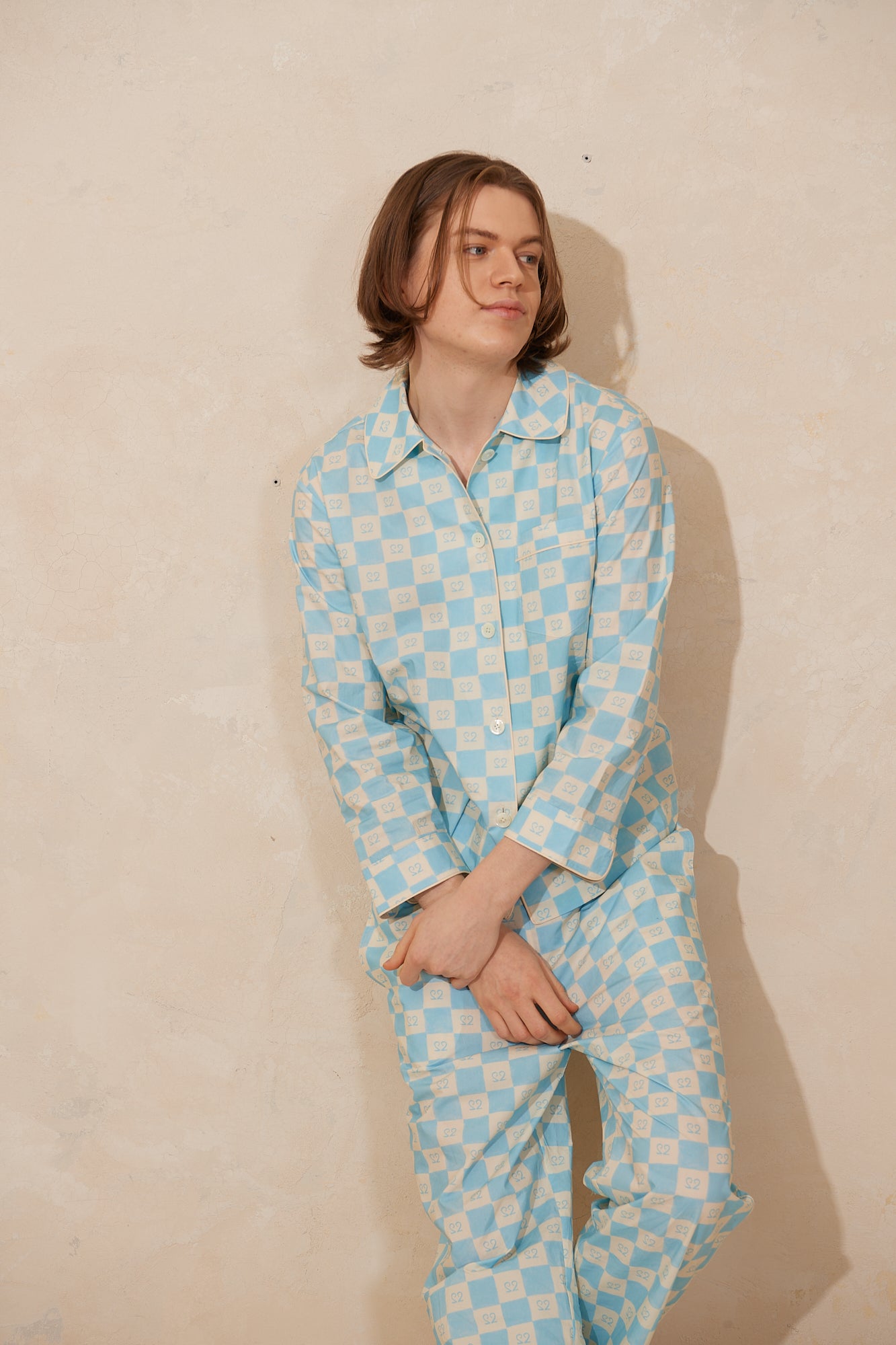 2DREAMERS, ENSEMBLE DE PYJAMA DAMIER EN COTON_BLEU AQUA