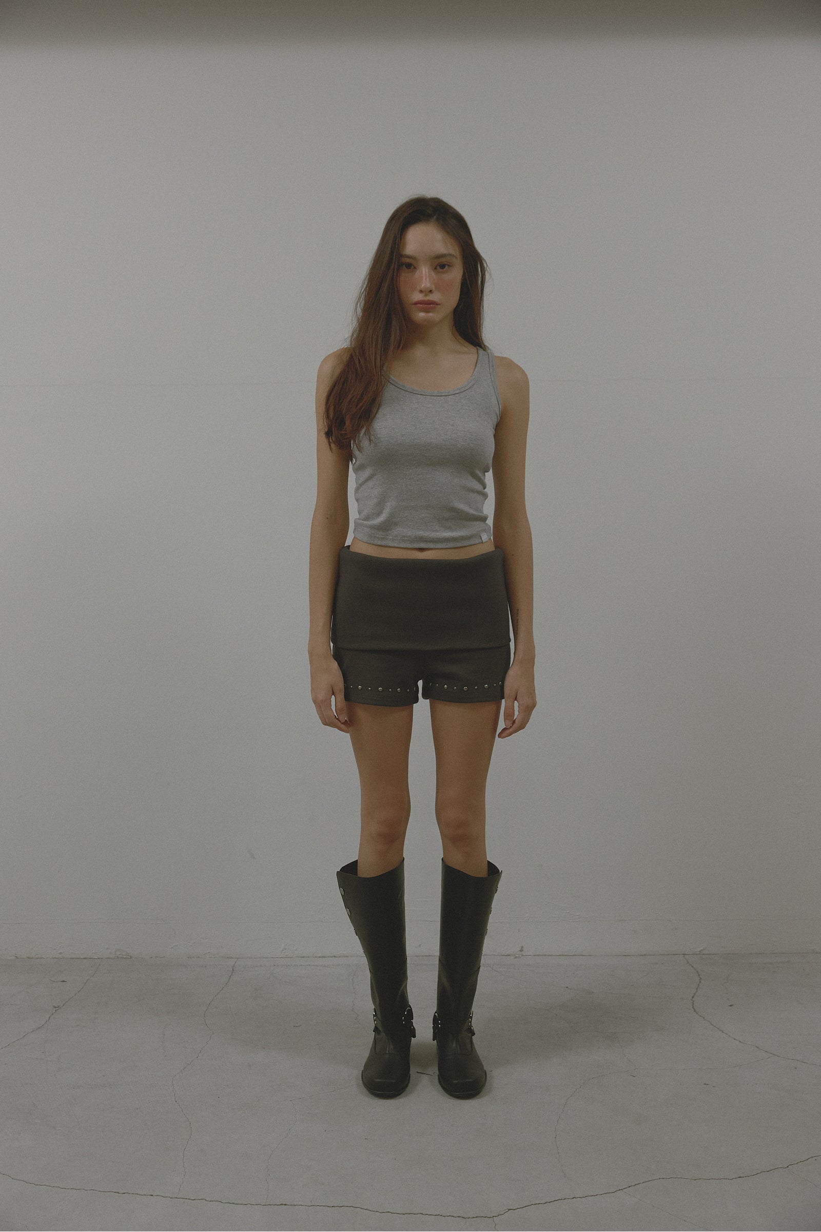 STUD RIB SHORTS_CHARCOAL