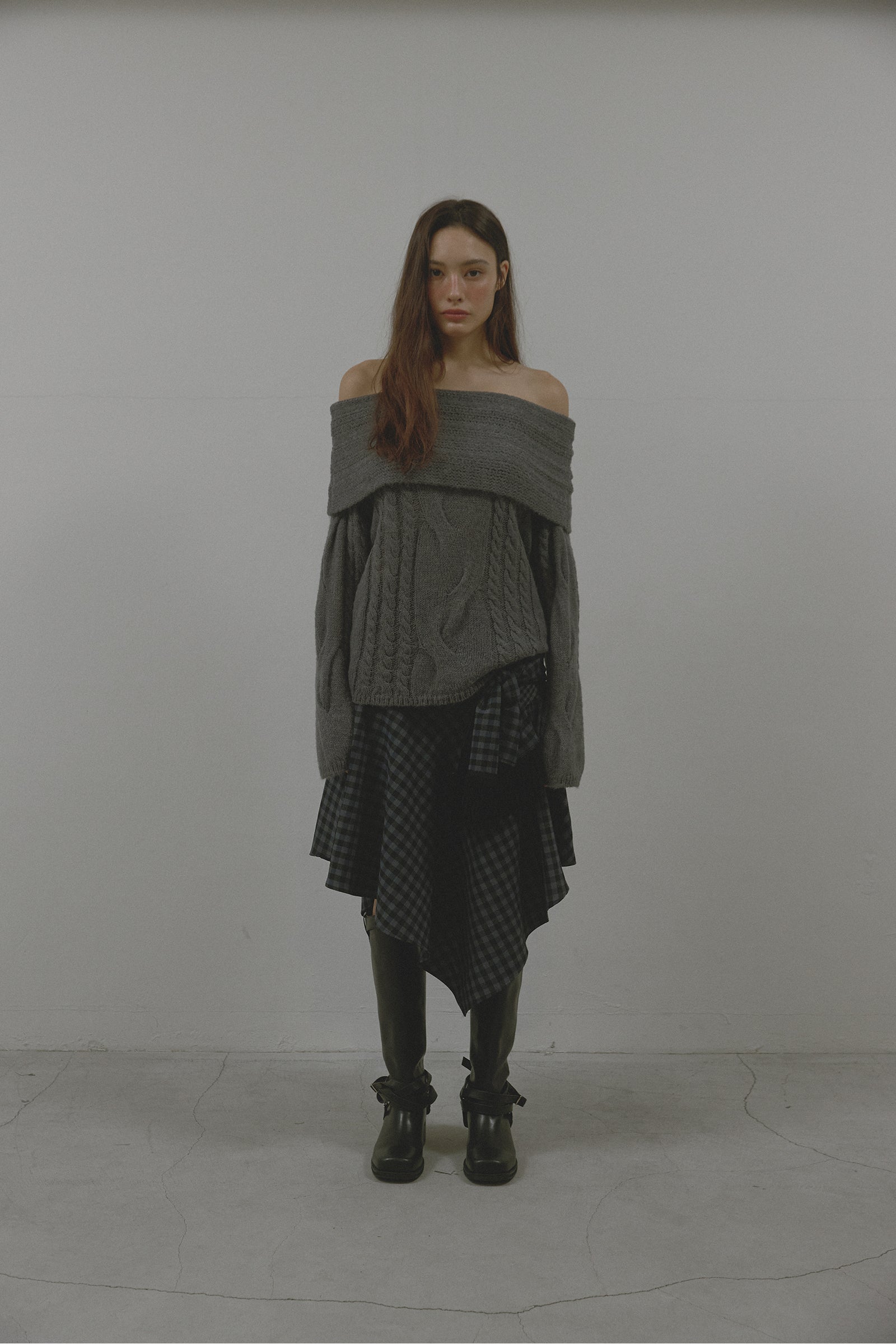 ALPACA TWIST OFF SHOULDER KNIT_GREY
