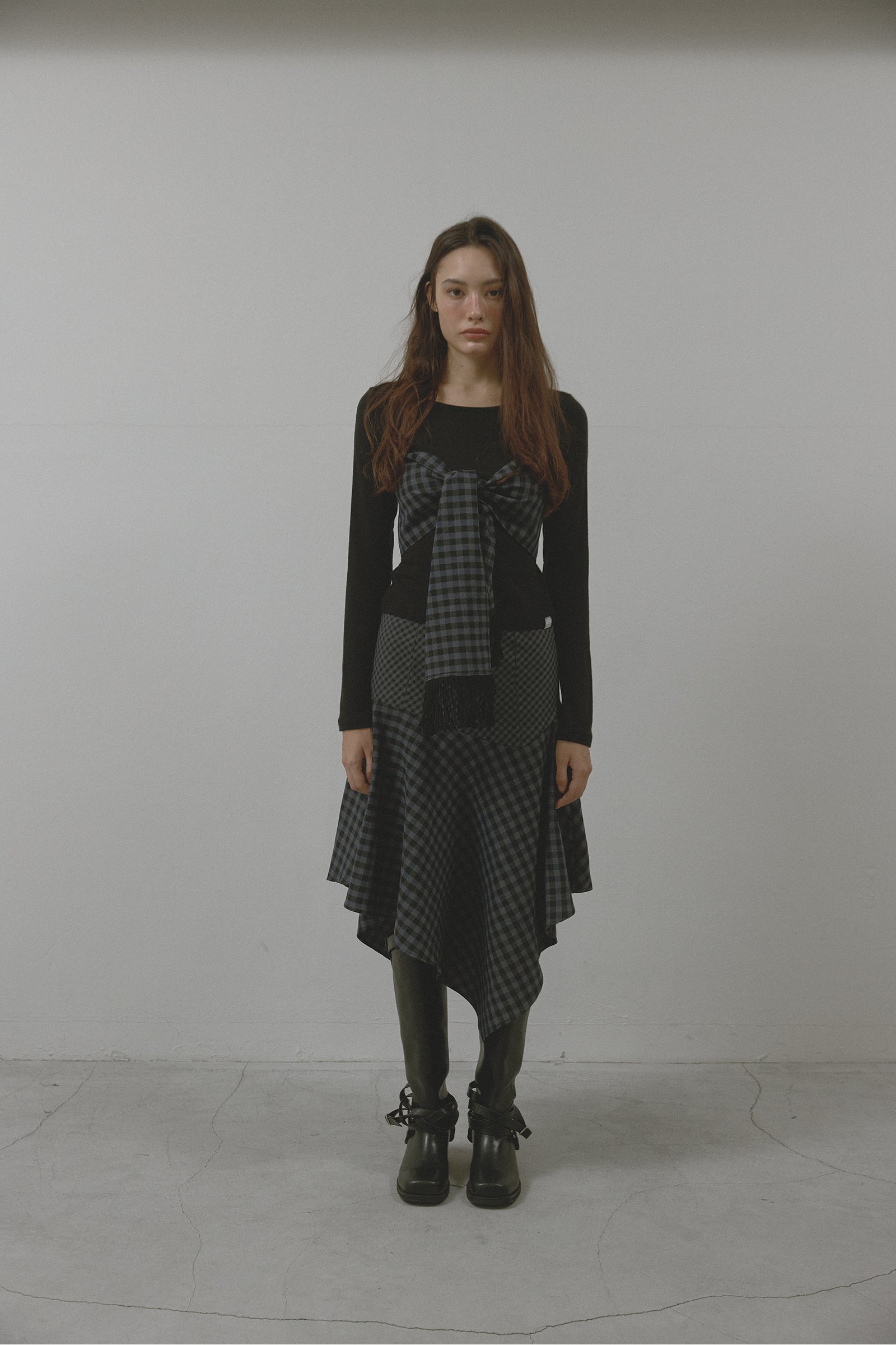CHECK UNBALANCE HOOL SKIRT_NAVY