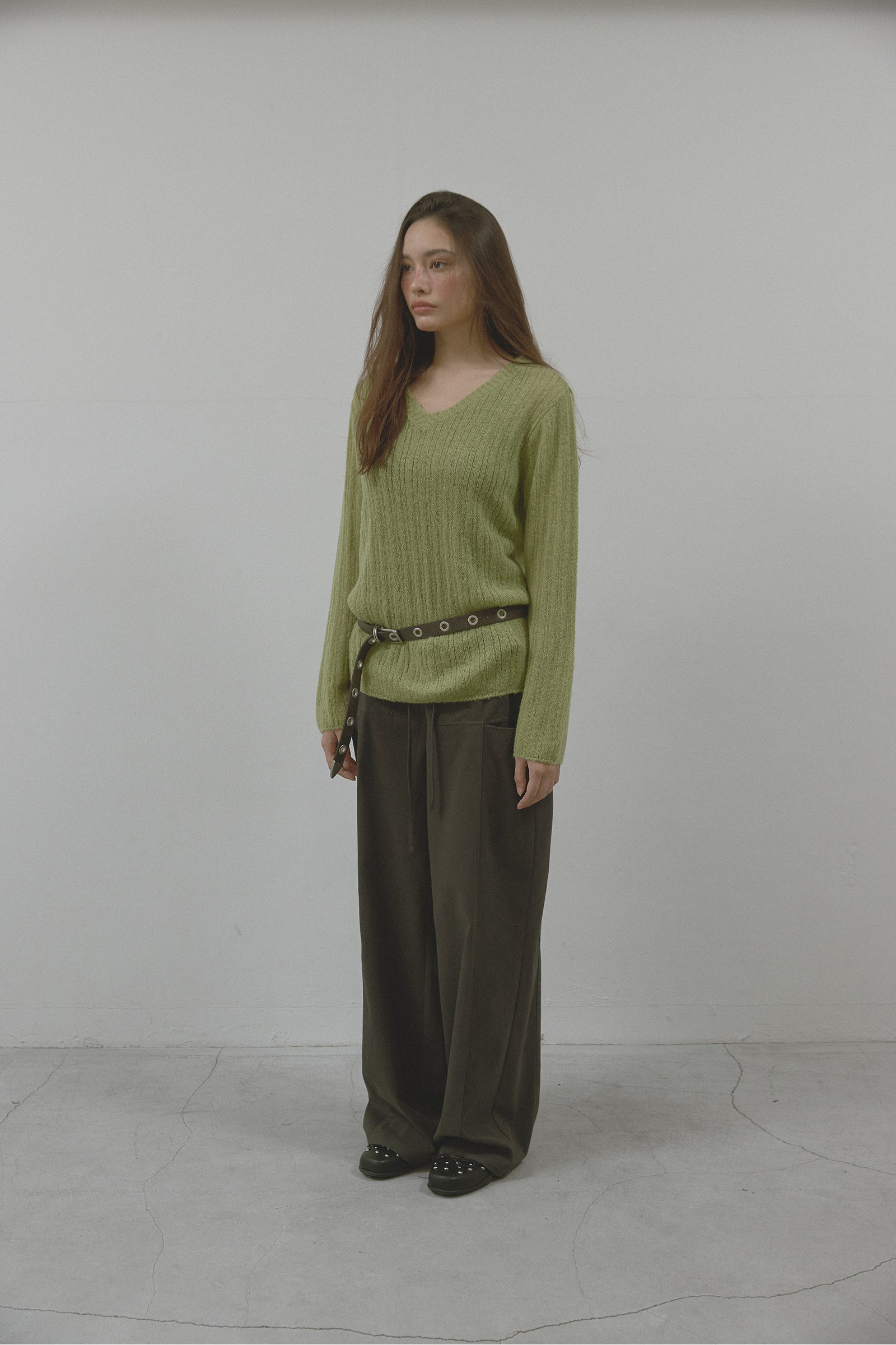V-NECK GOLGI KNIT_OLIVE