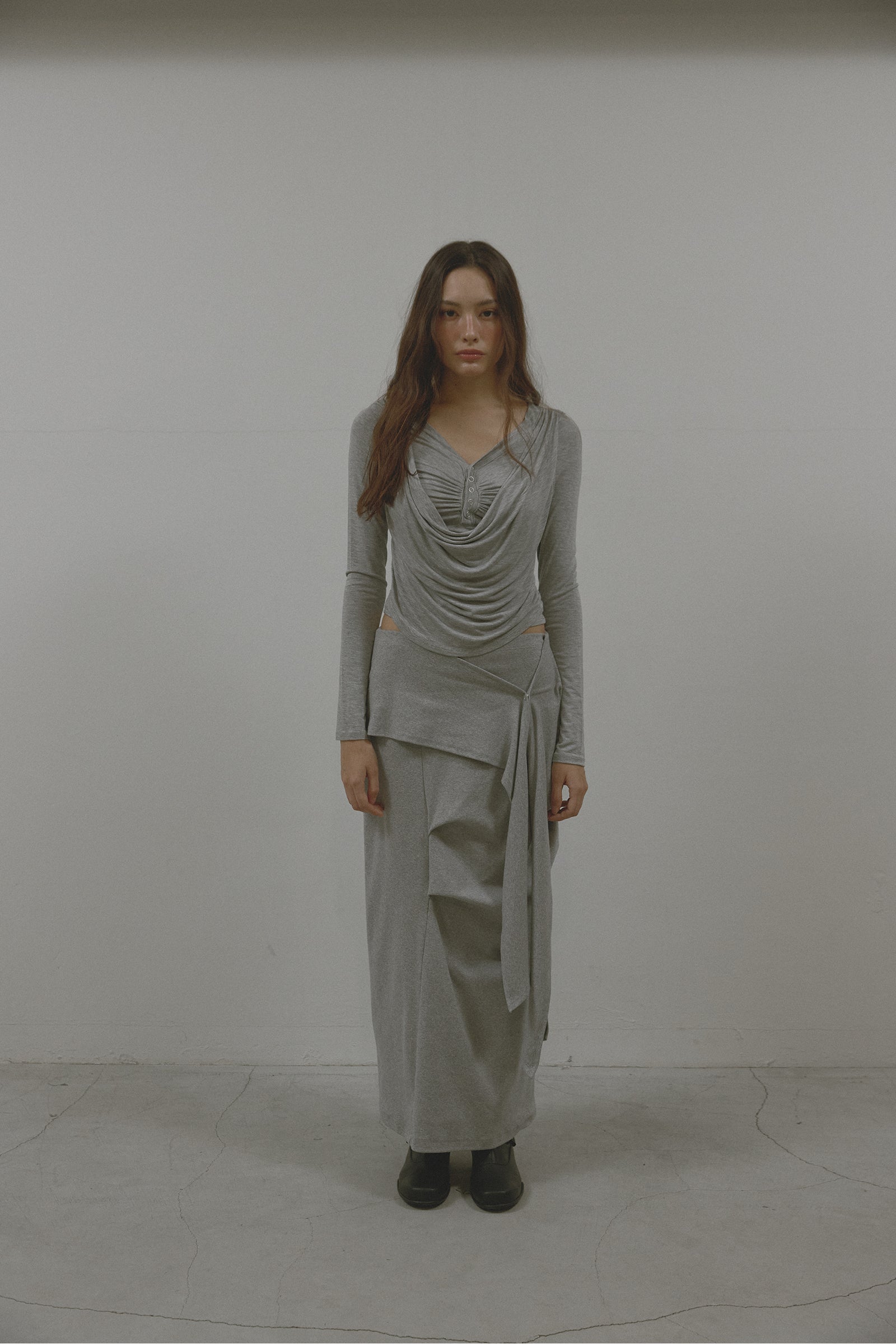 TUK WRAP SKIRT_MELANGE GREY