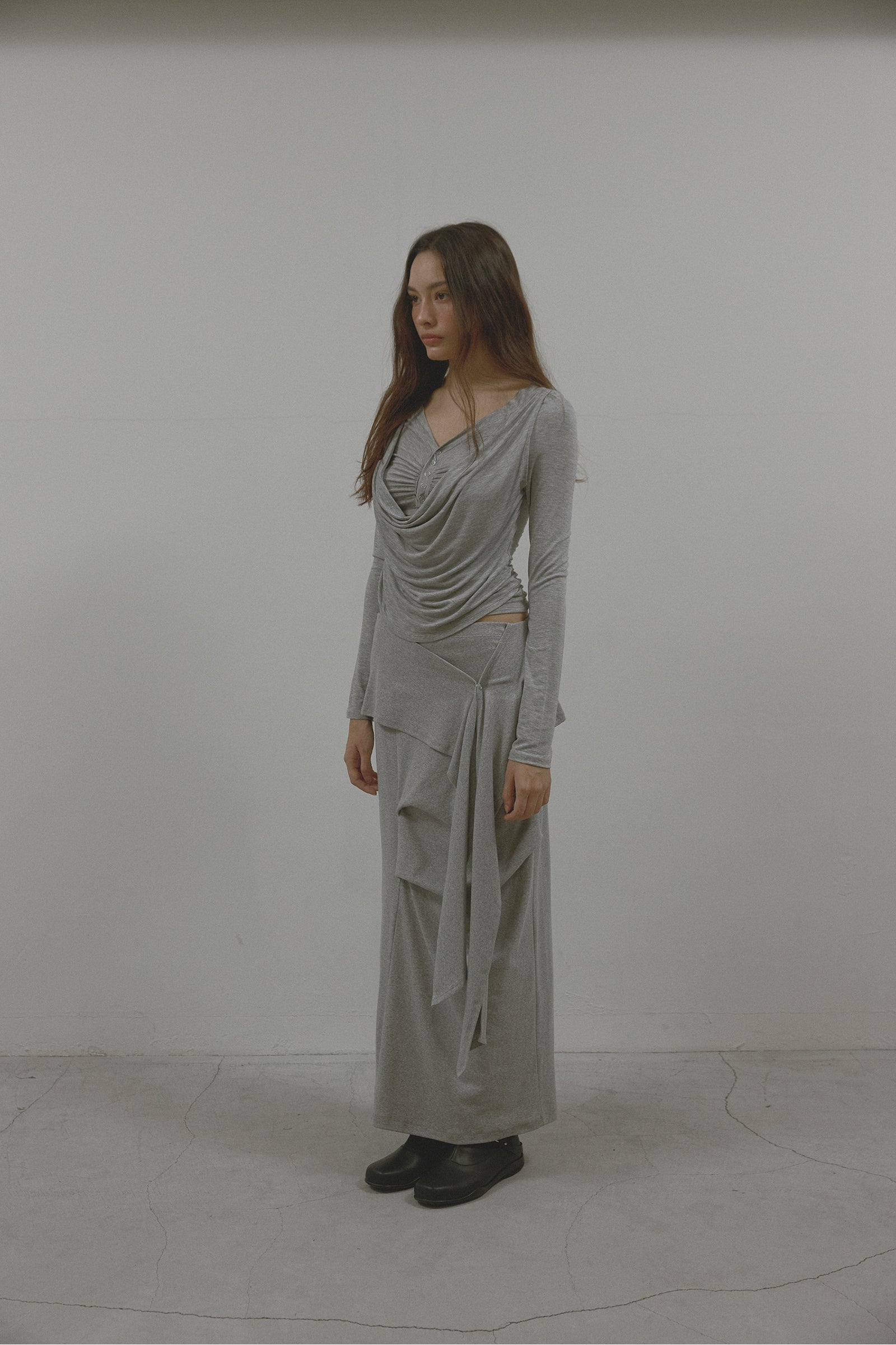 TUK WRAP SKIRT_MELANGE GREY