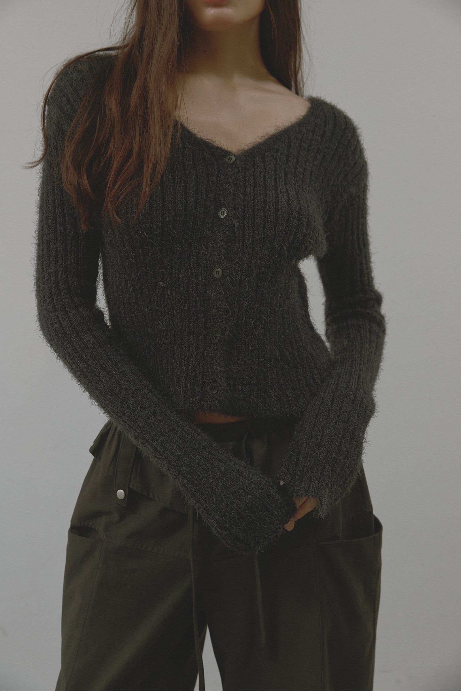 MELLOW FUR CARDIGAN_CHARCOAL