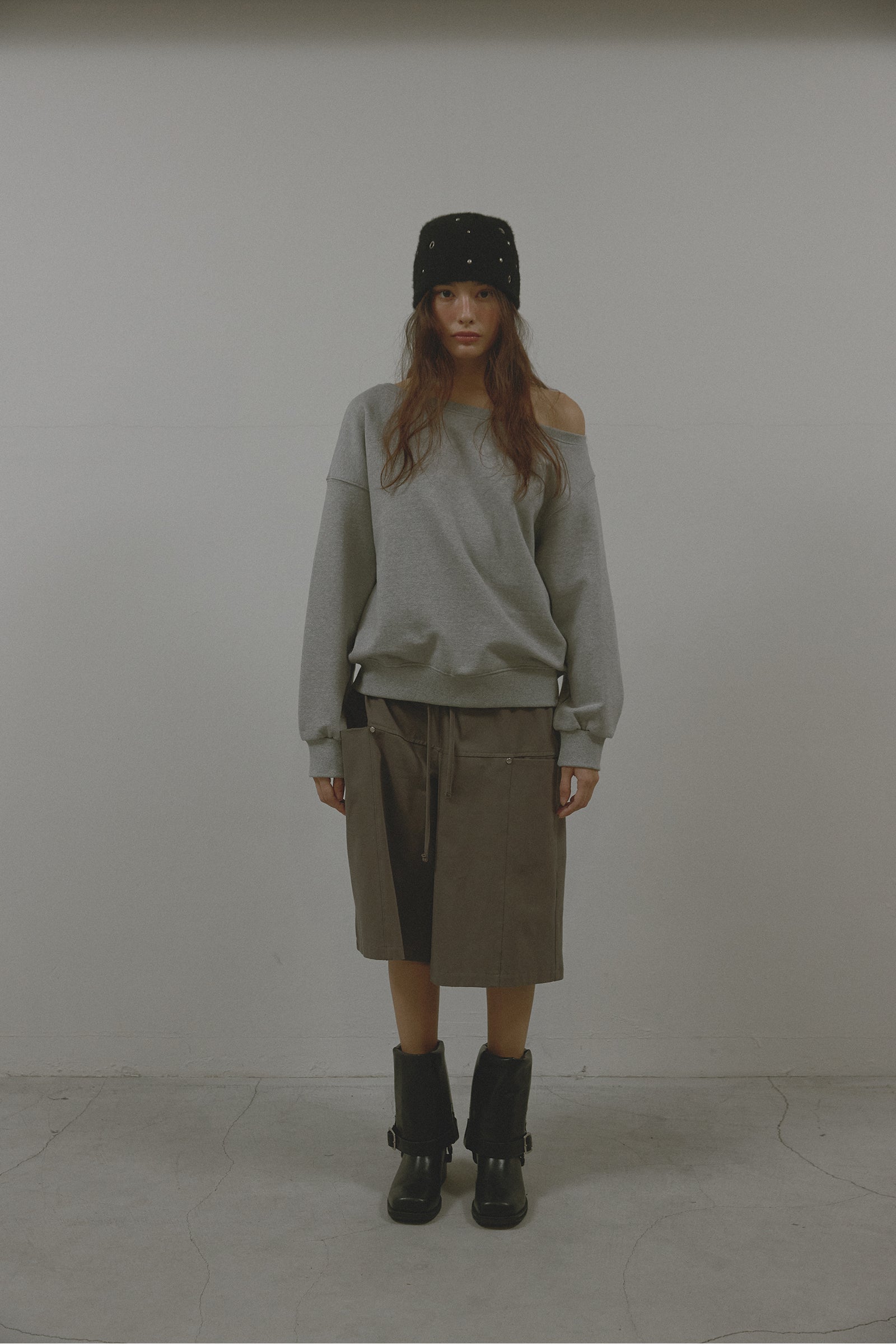 AS BASIC ONE SHOULDER SWEATSHIRT_MELANGE GREY