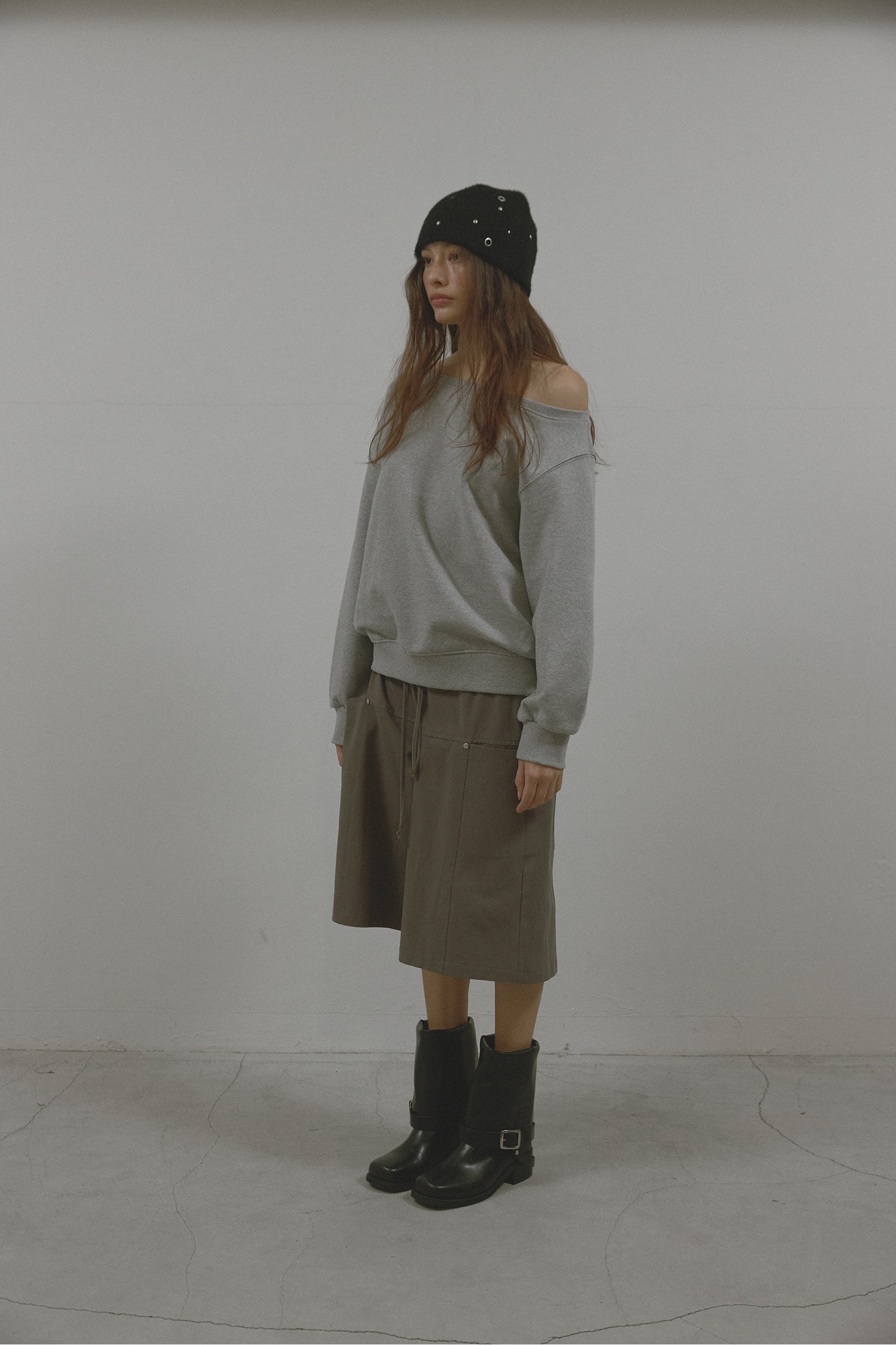 AS BASIC ONE SHOULDER SWEATSHIRT_MELANGE GREY