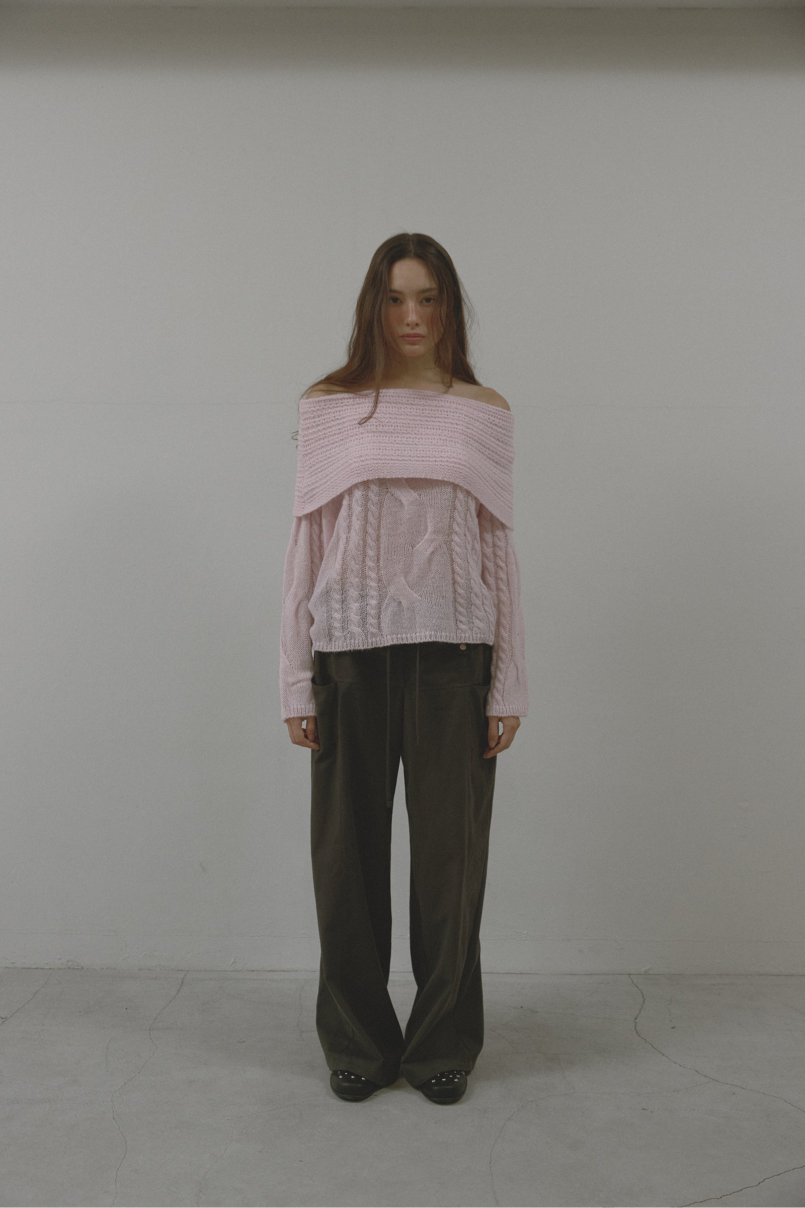 ALPACA TWIST OFF SHOULDER KNIT_PINK