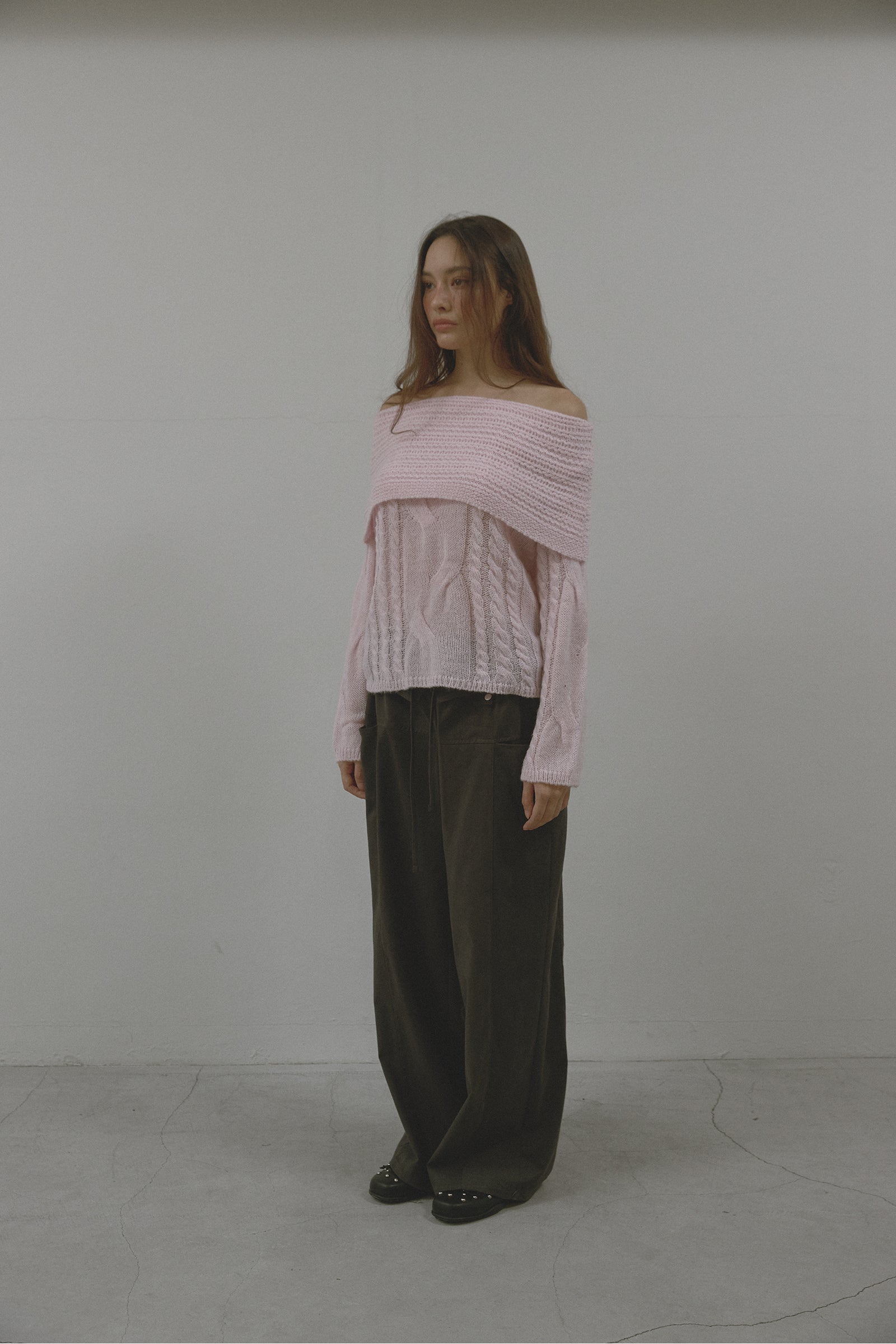 ALPACA TWIST OFF SHOULDER KNIT_PINK
