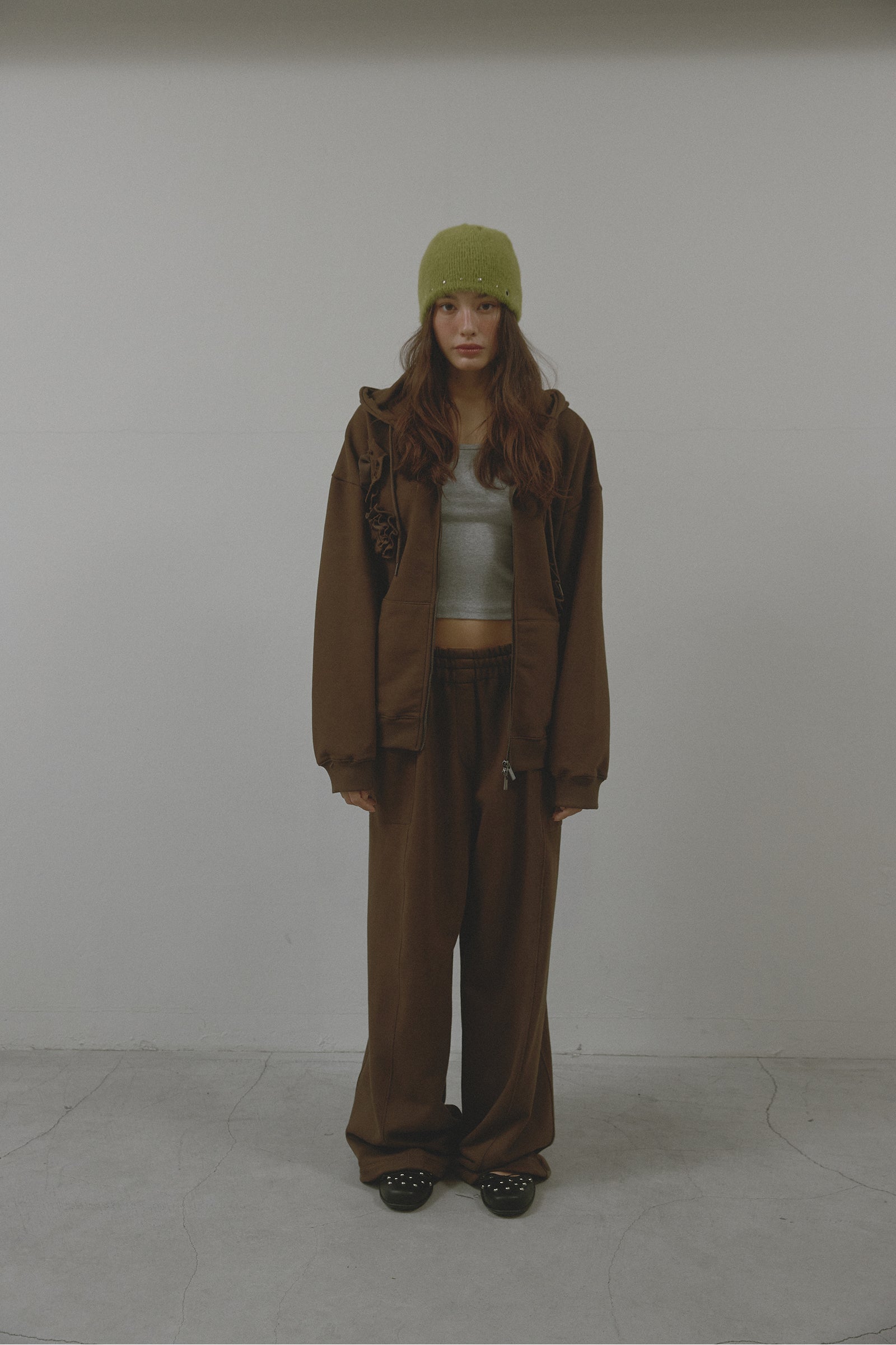 FLOWER HOOD ZIP UP_BROWN