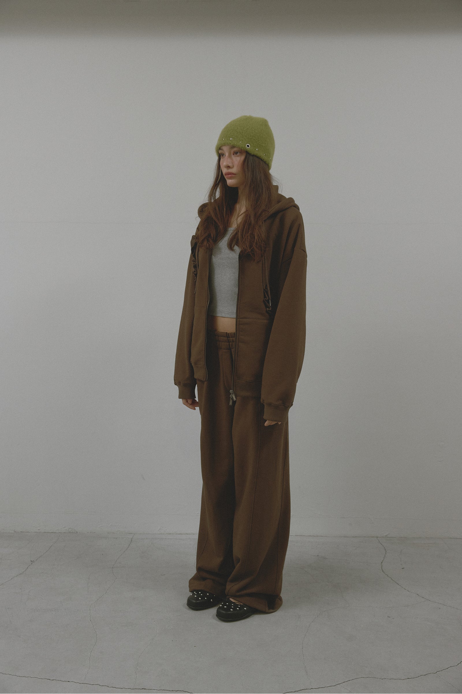 FLOWER HOOD ZIP UP_BROWN