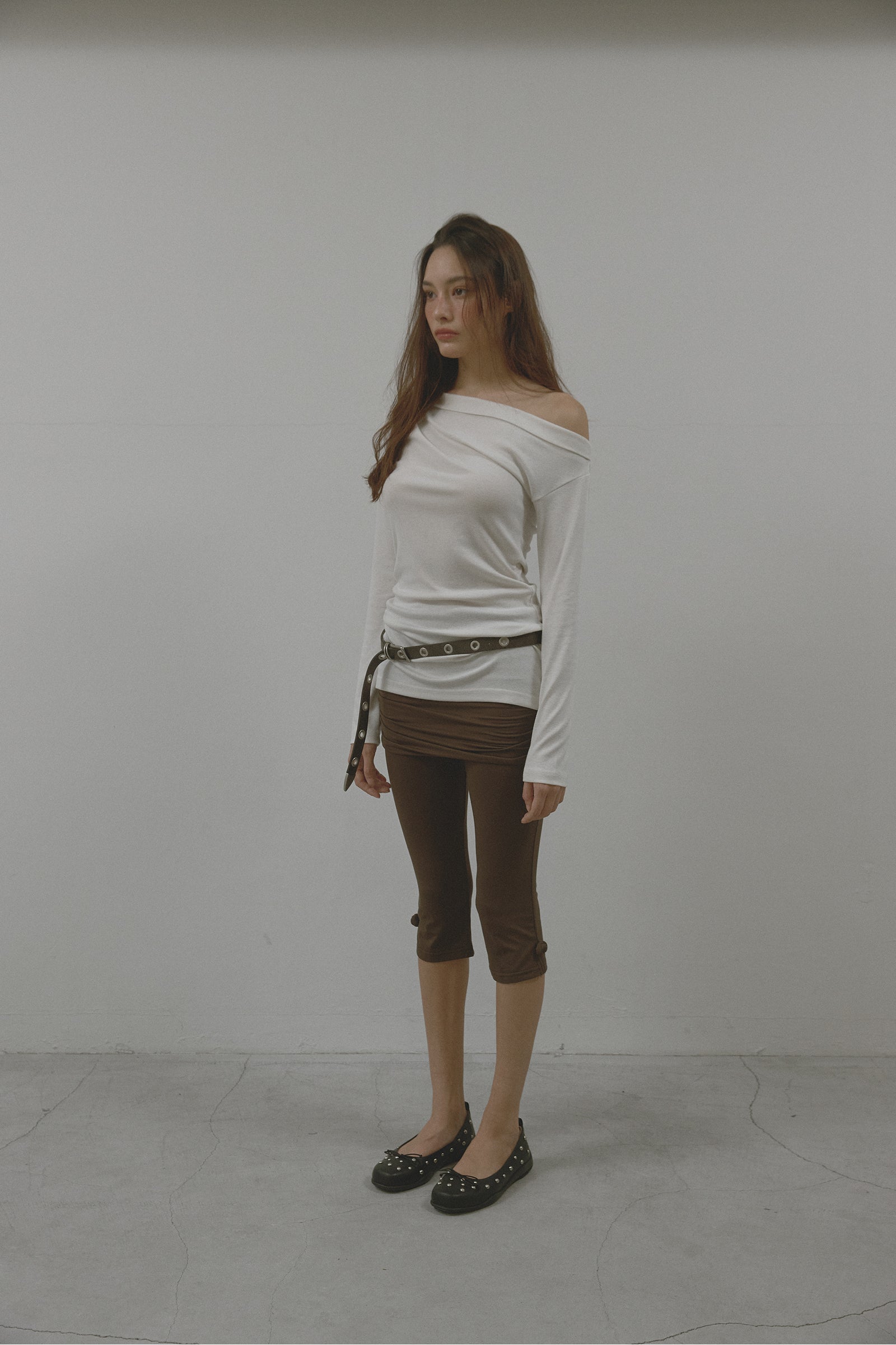 FLOWER SLIT FOLDING PANTS_BROWN
