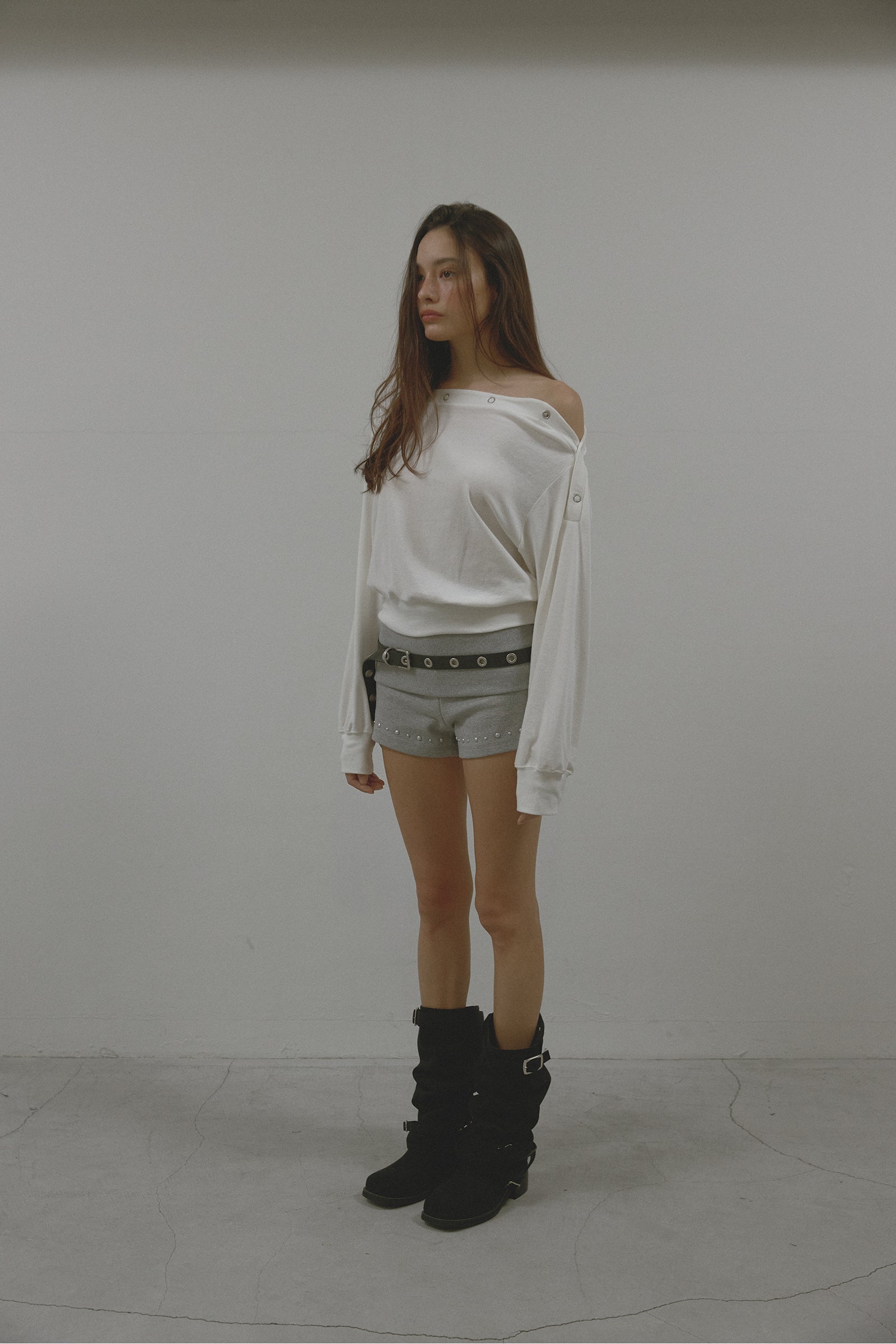 STUD RIB SHORTS_MELANGE GREY