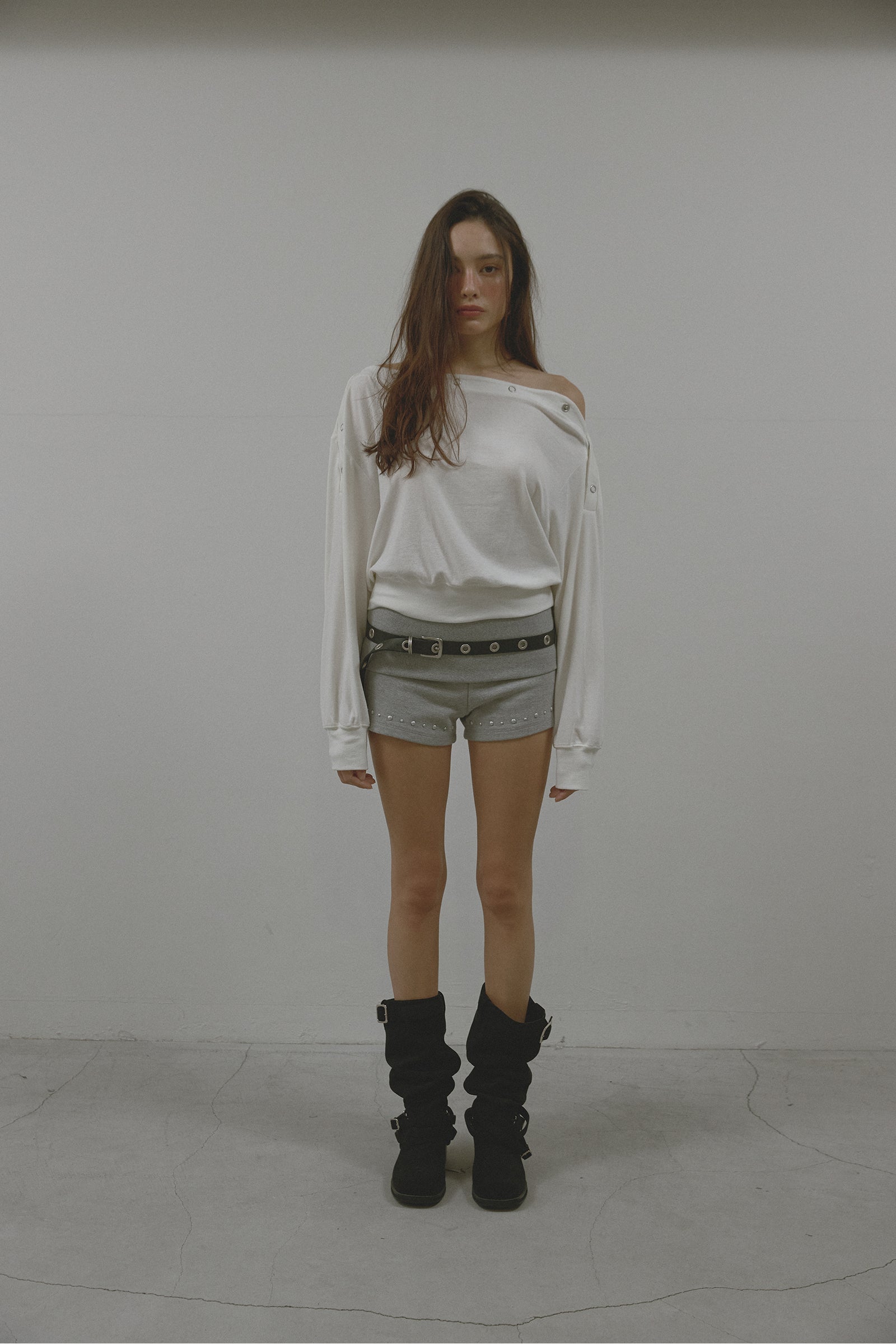 STUD RIB SHORTS_MELANGE GREY