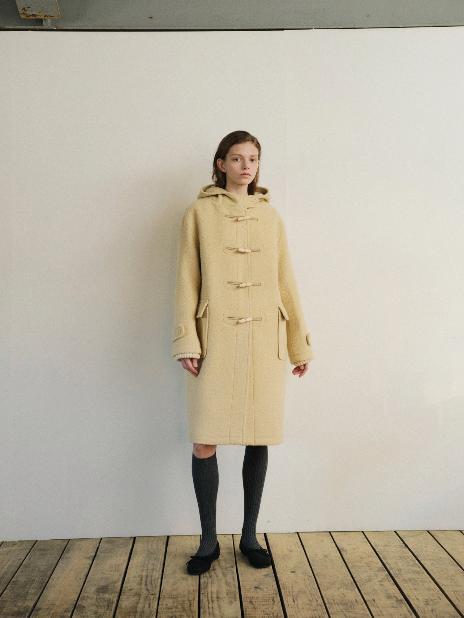 ANGORA TOI HOODED DUFFLE COAT_BUTTER