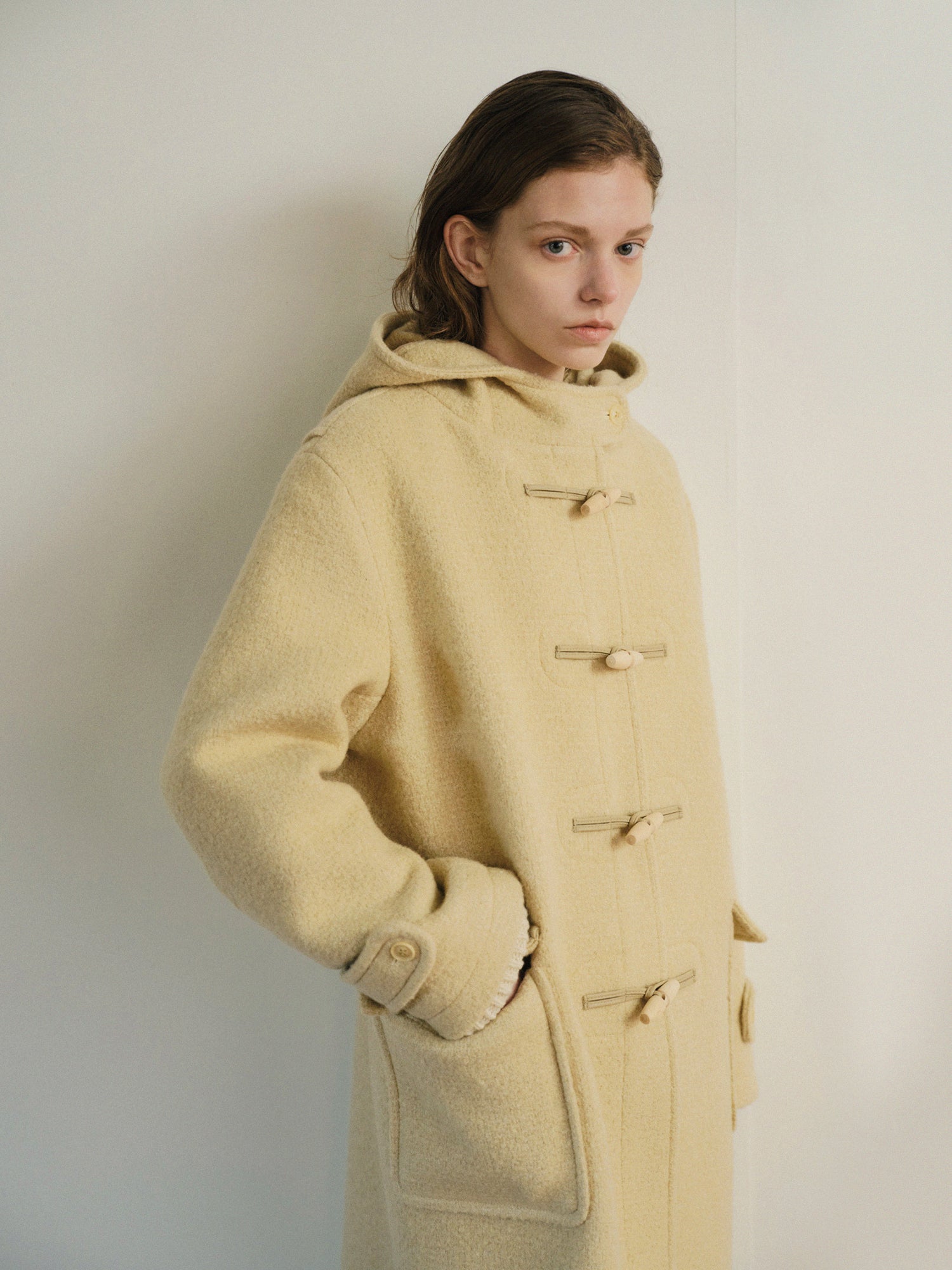 ANGORA TOI HOODED DUFFLE COAT_BUTTER