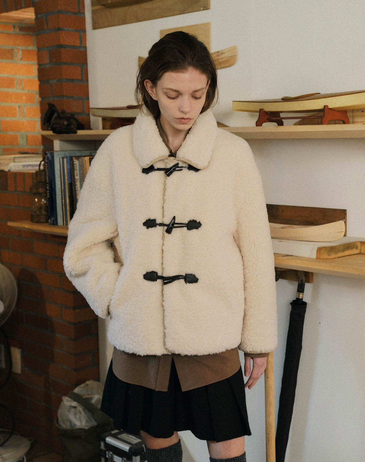 BEAR SHEARLING DUFFLE MUSTANG_IVORY