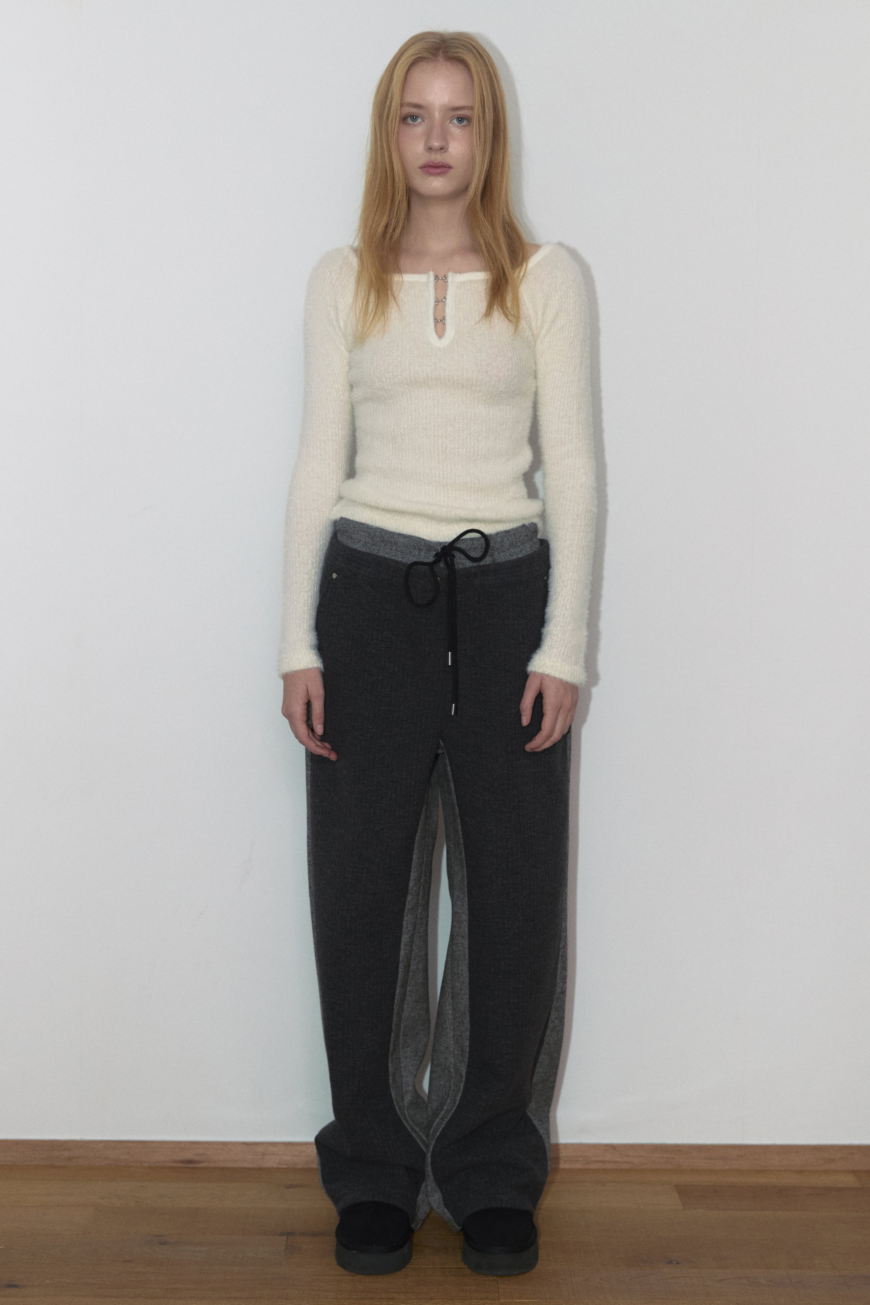 FABRIC MIX WOOL PANTS_GREY