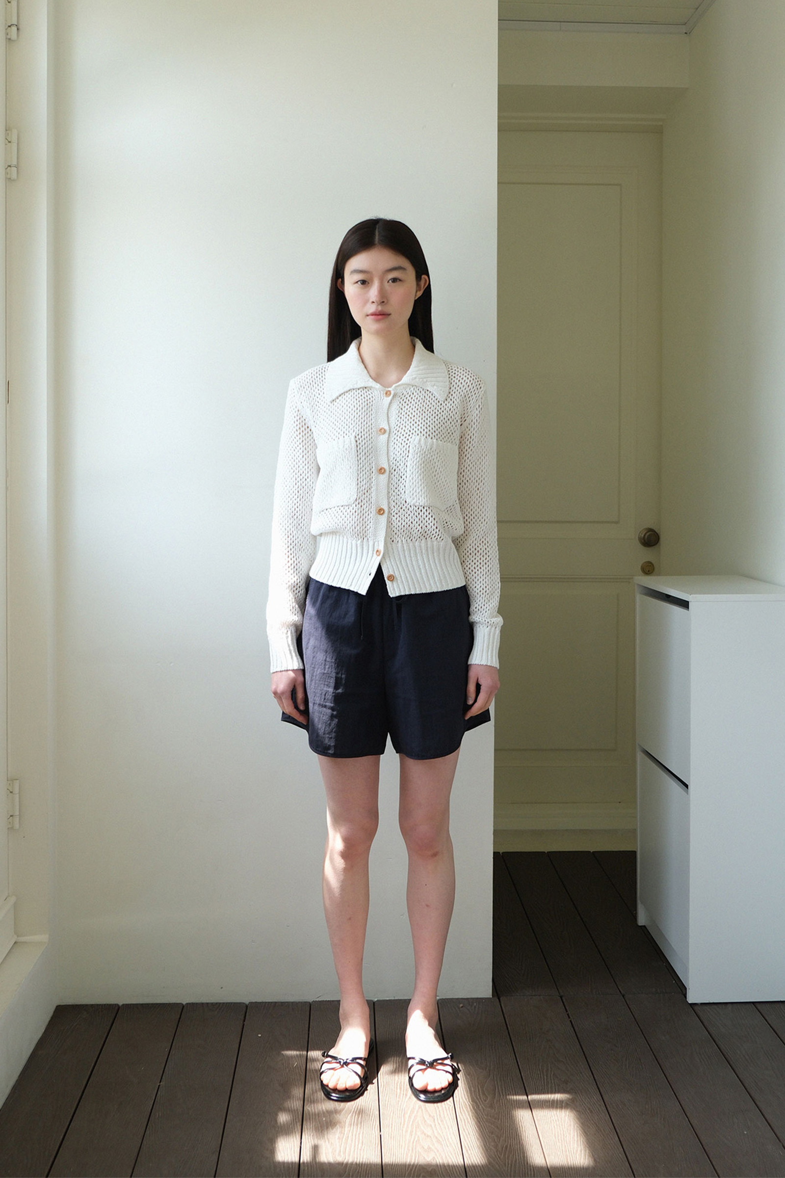 MOUI POCKET PUNCHING COLLAR CARDIGAN _BLANC