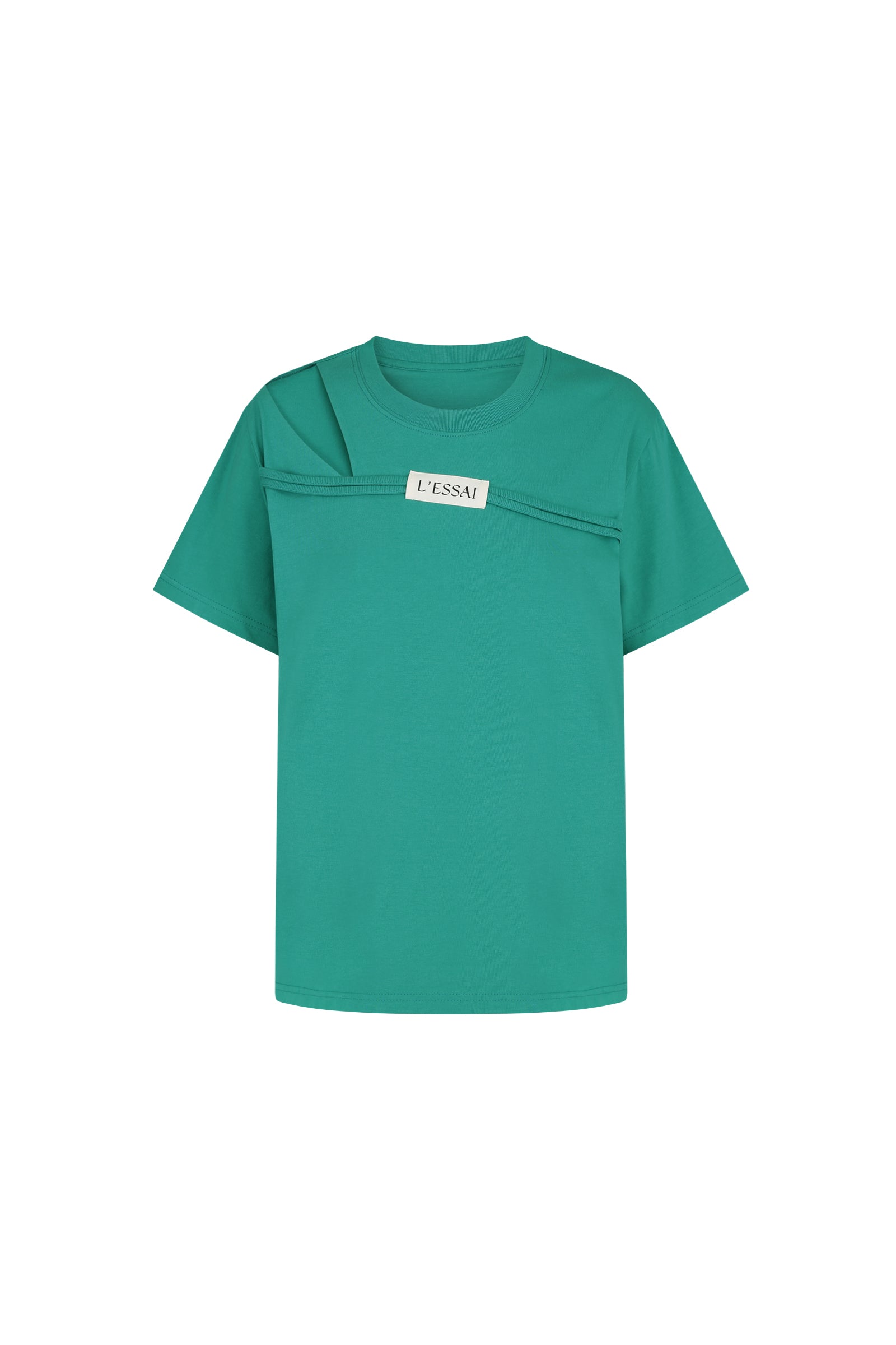 CUT OUT SHOULDER STRING LOGO T-SHIRT_VERT