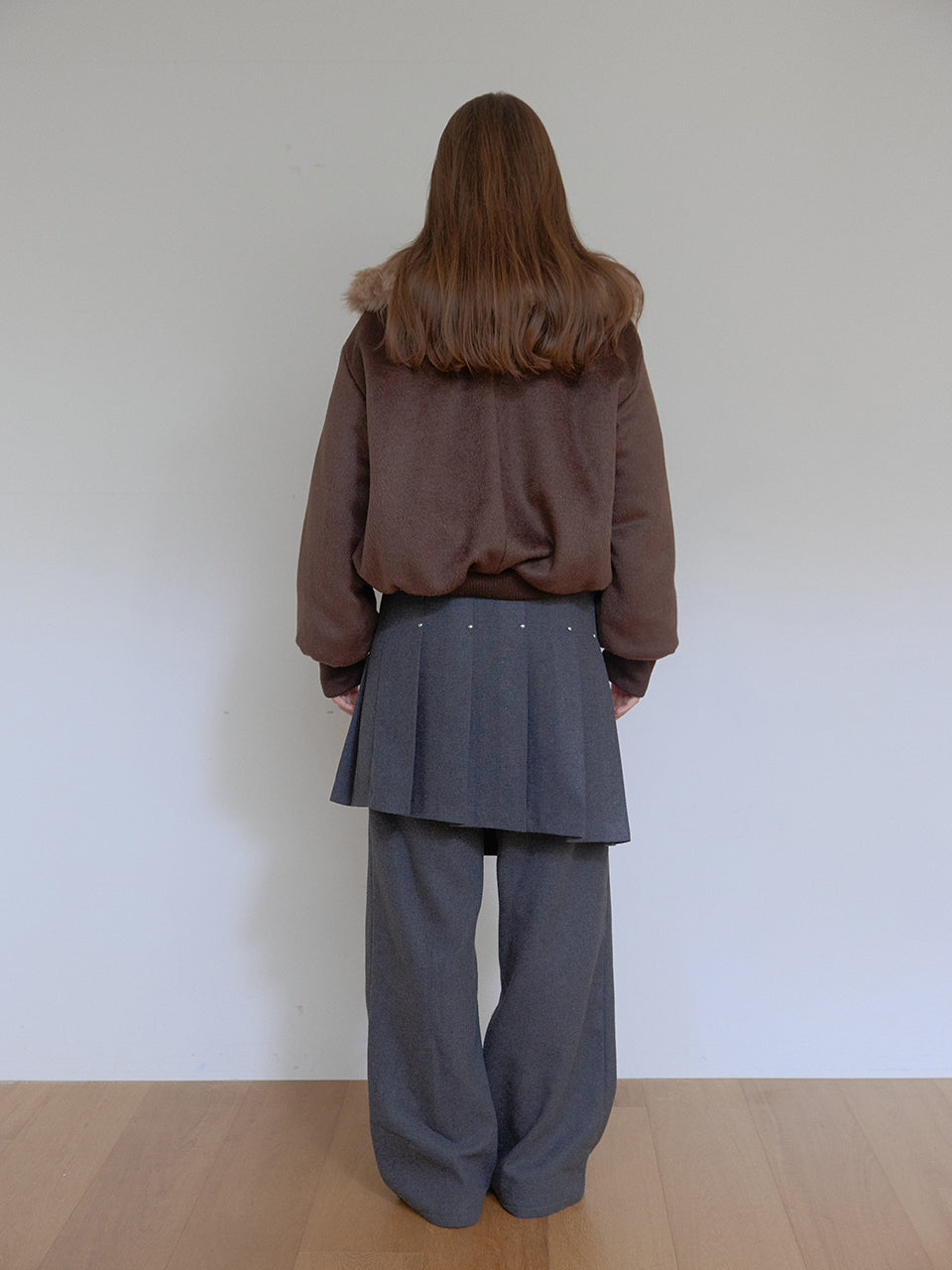 VESTE RÉVERSIBLE À COL EN FOURRURE_MARRON