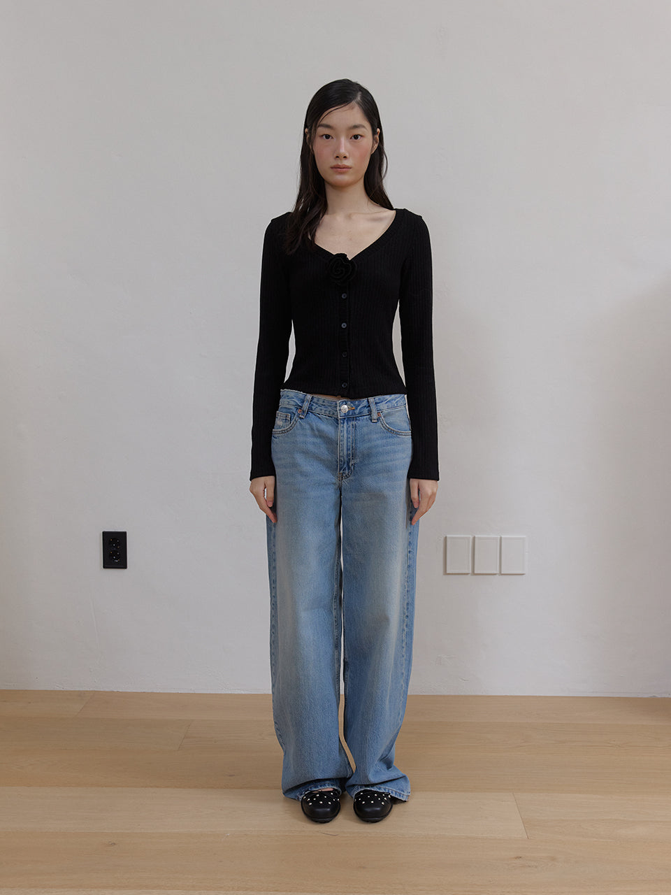 FLOWER SPANGLE CARDIGAN_BLACK