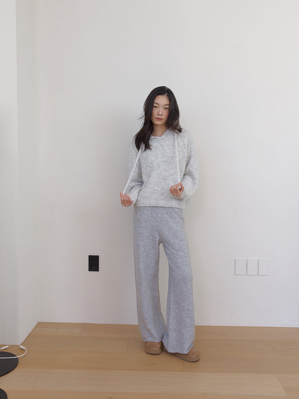 AS BASIC WOOl KNIT HOODY_MELANGE GREY