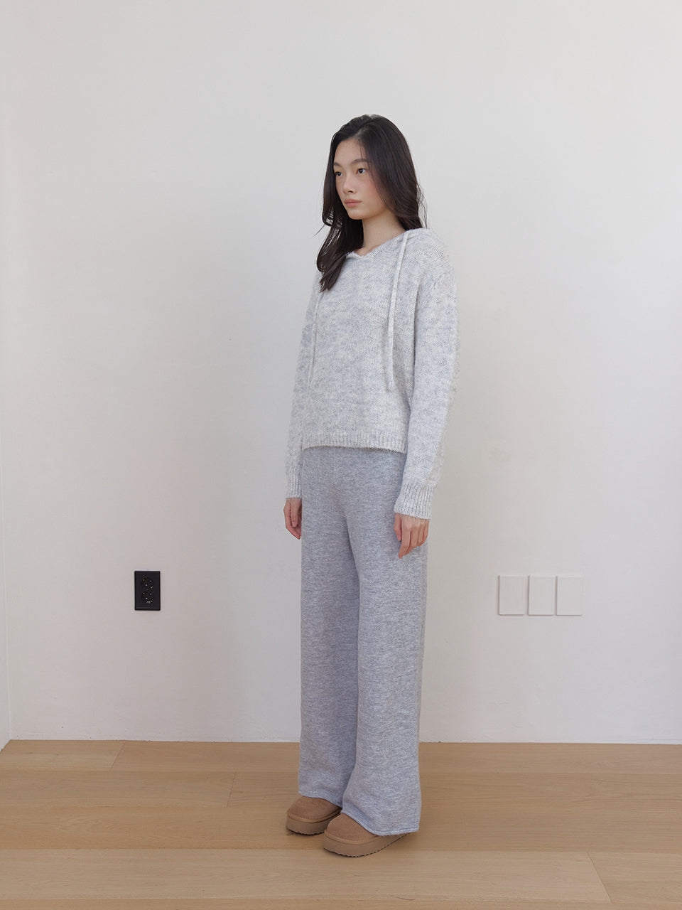 AS BASIC WOOl KNIT HOODY_MELANGE GREY