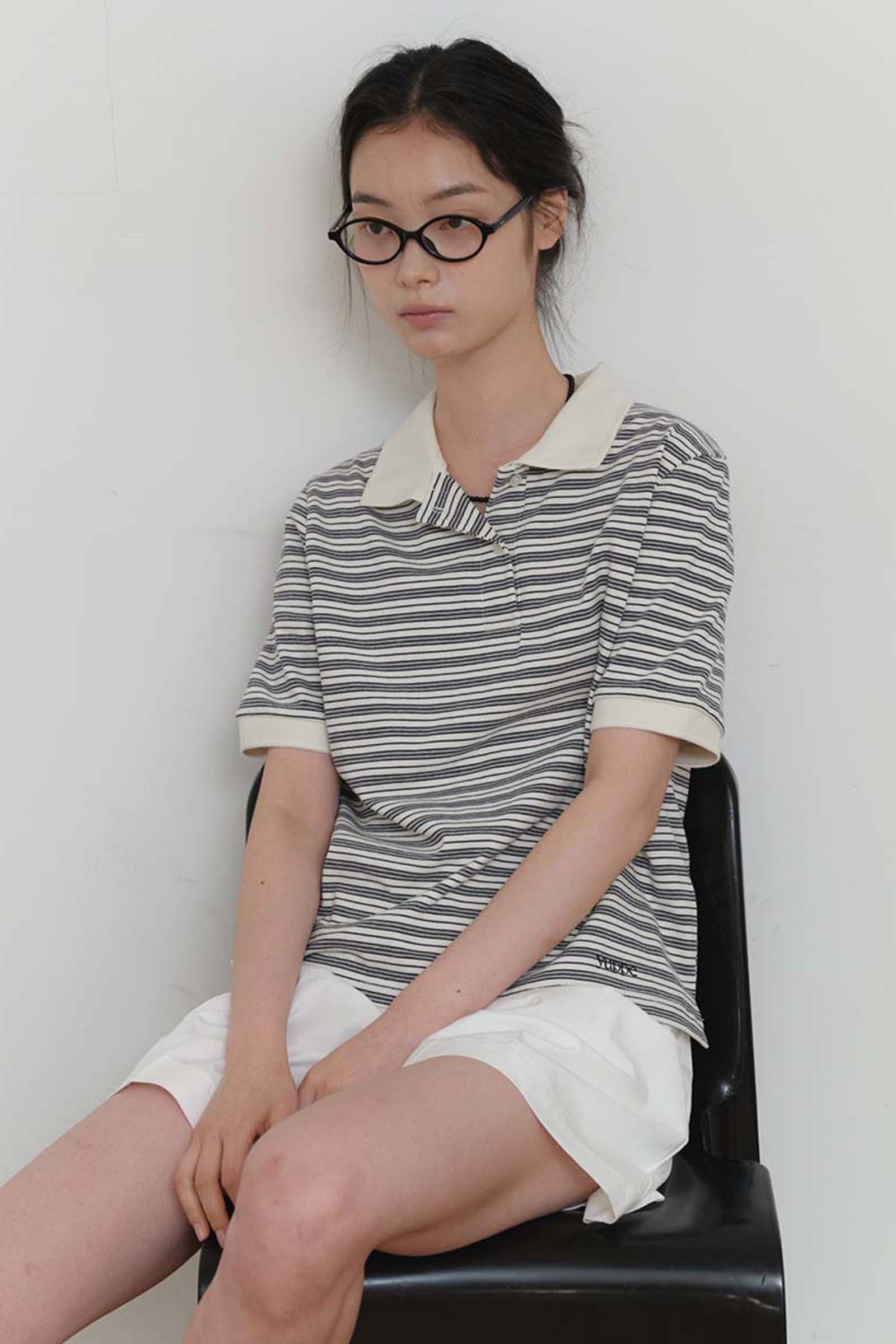 BUTTON STRIPE T-SHIRT_IVORY