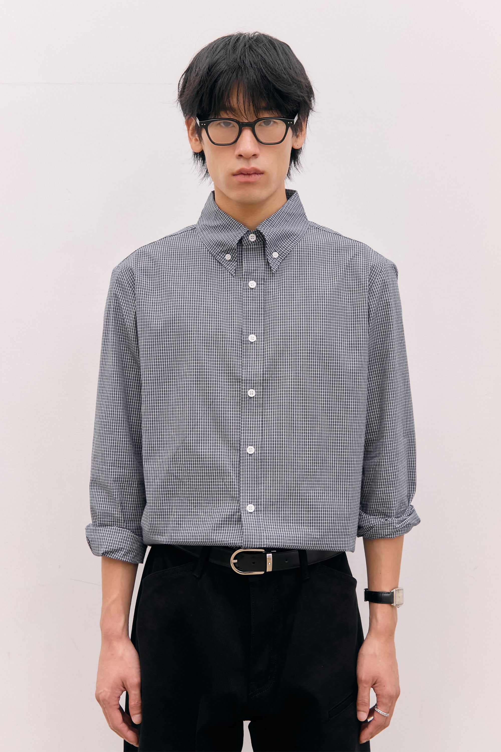 CHEMISE À CARREAUX À MANCHES RETROUSSÉES_NOIR