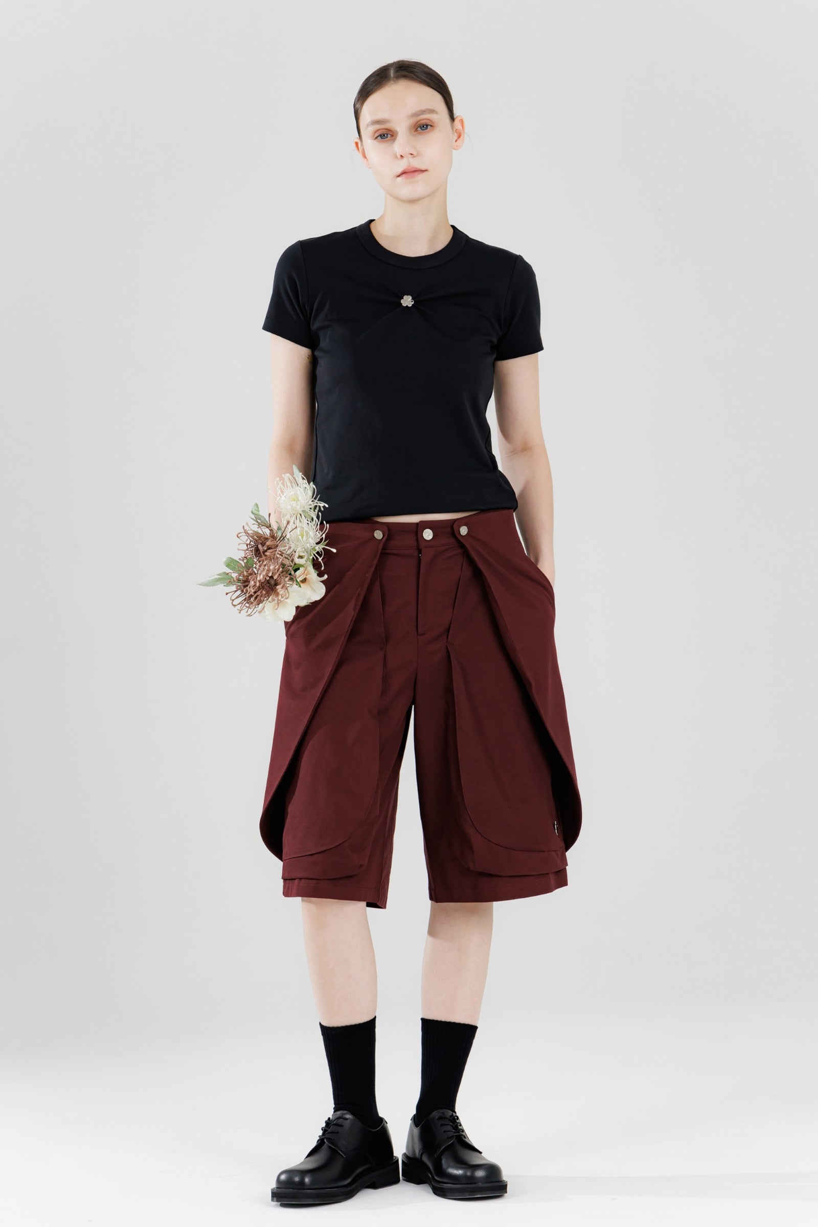 BLOSSOM 3D POCKET SHORTS_BORDEAUX FONCÉ