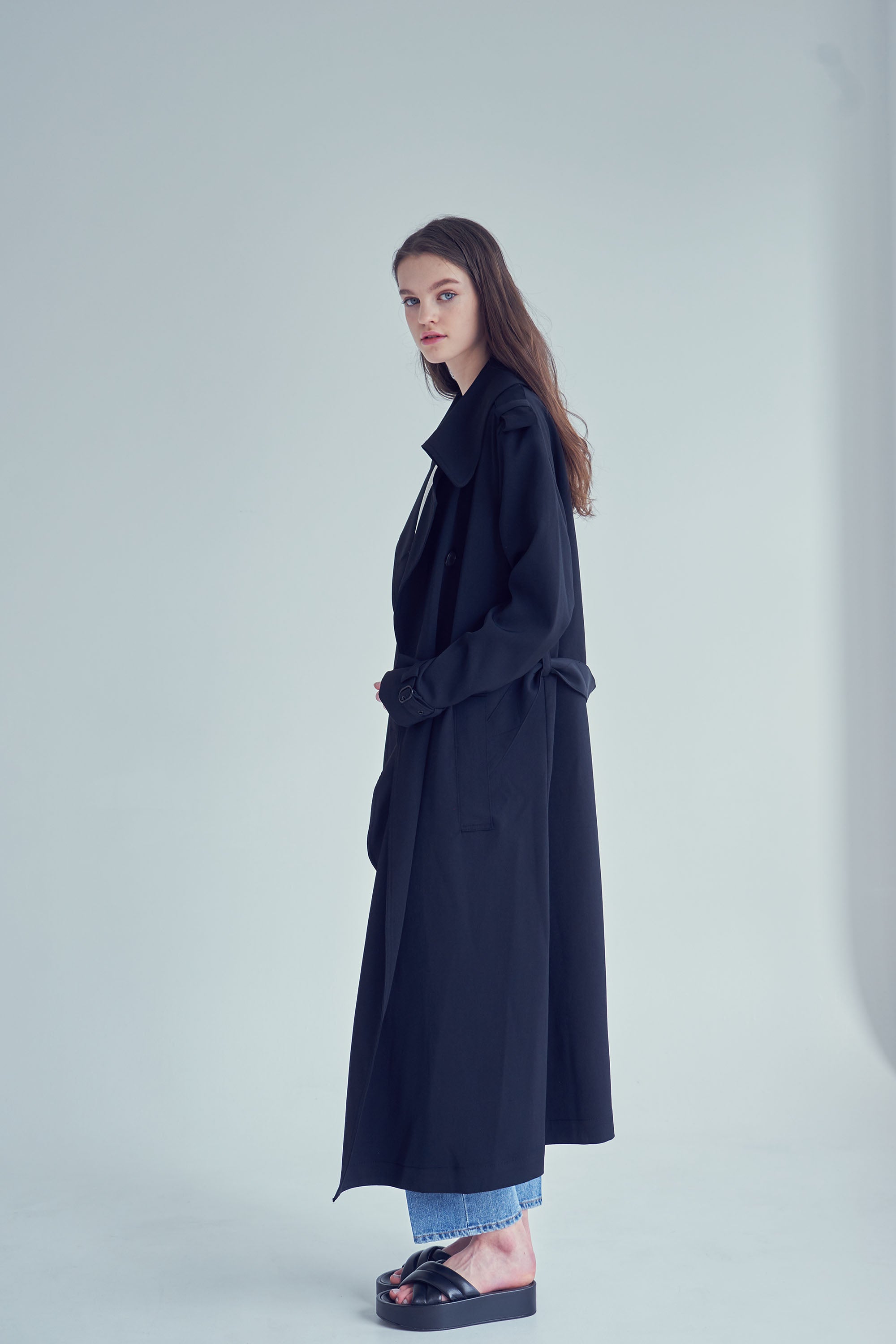 OCTOBER SECOND, MAXI TRENCH COAT_NOIR