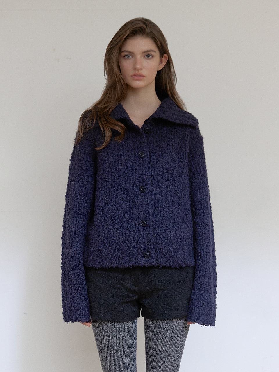 COZY CARDIGAN À COL MONTANT_BLEU MARINE