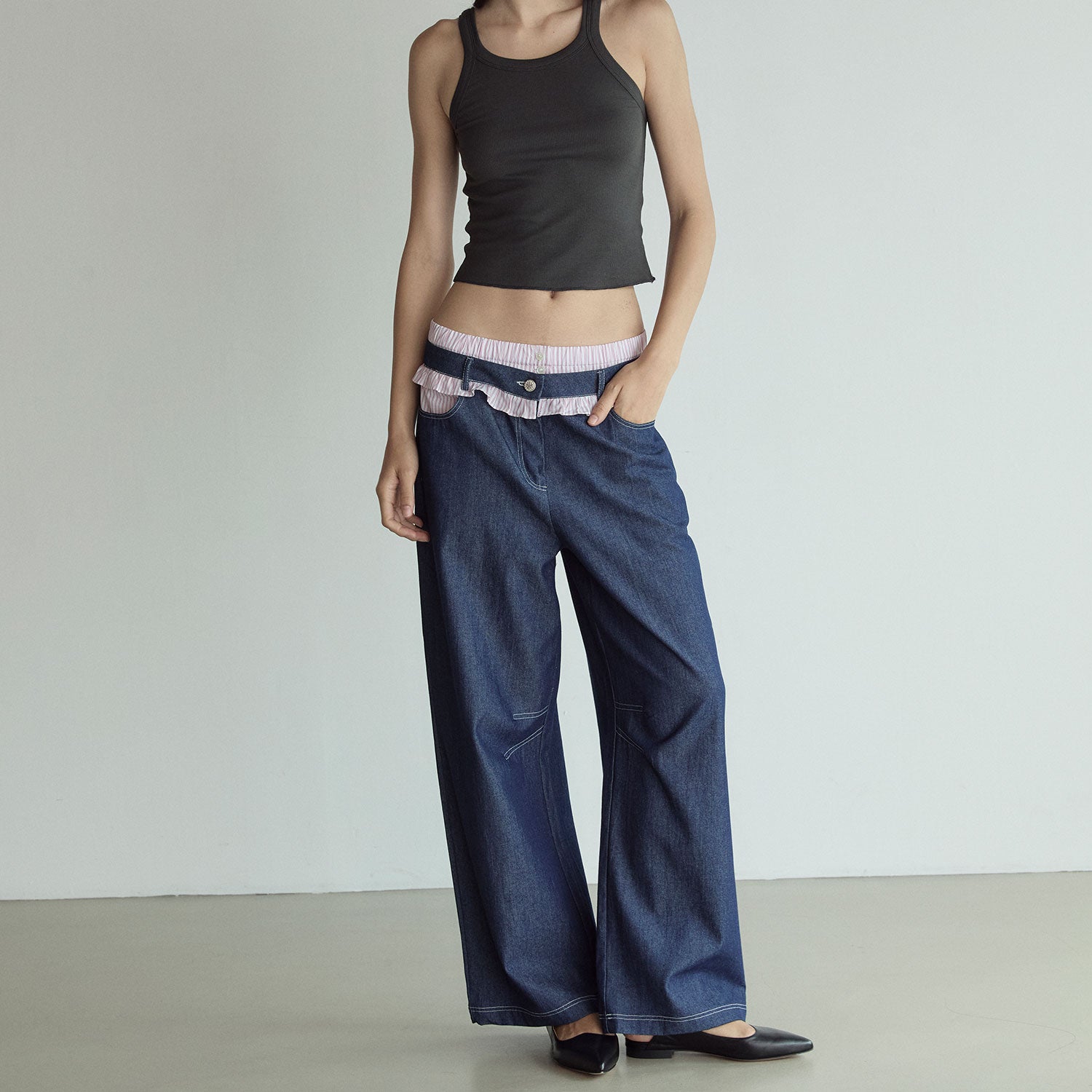 FRILL BLOCK PANTS_BLUE