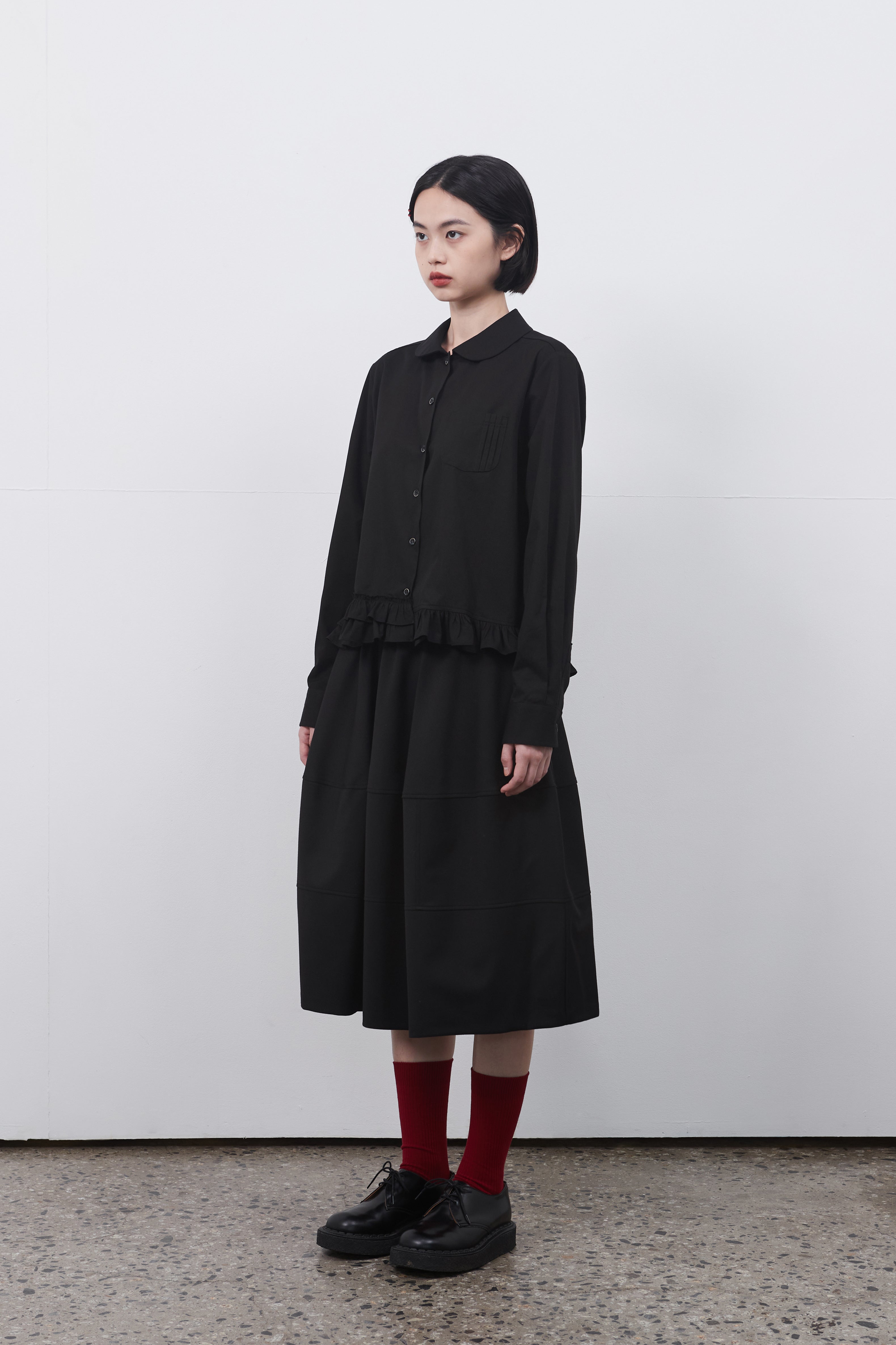 FRILL POCKET BLOUSE_BLACK