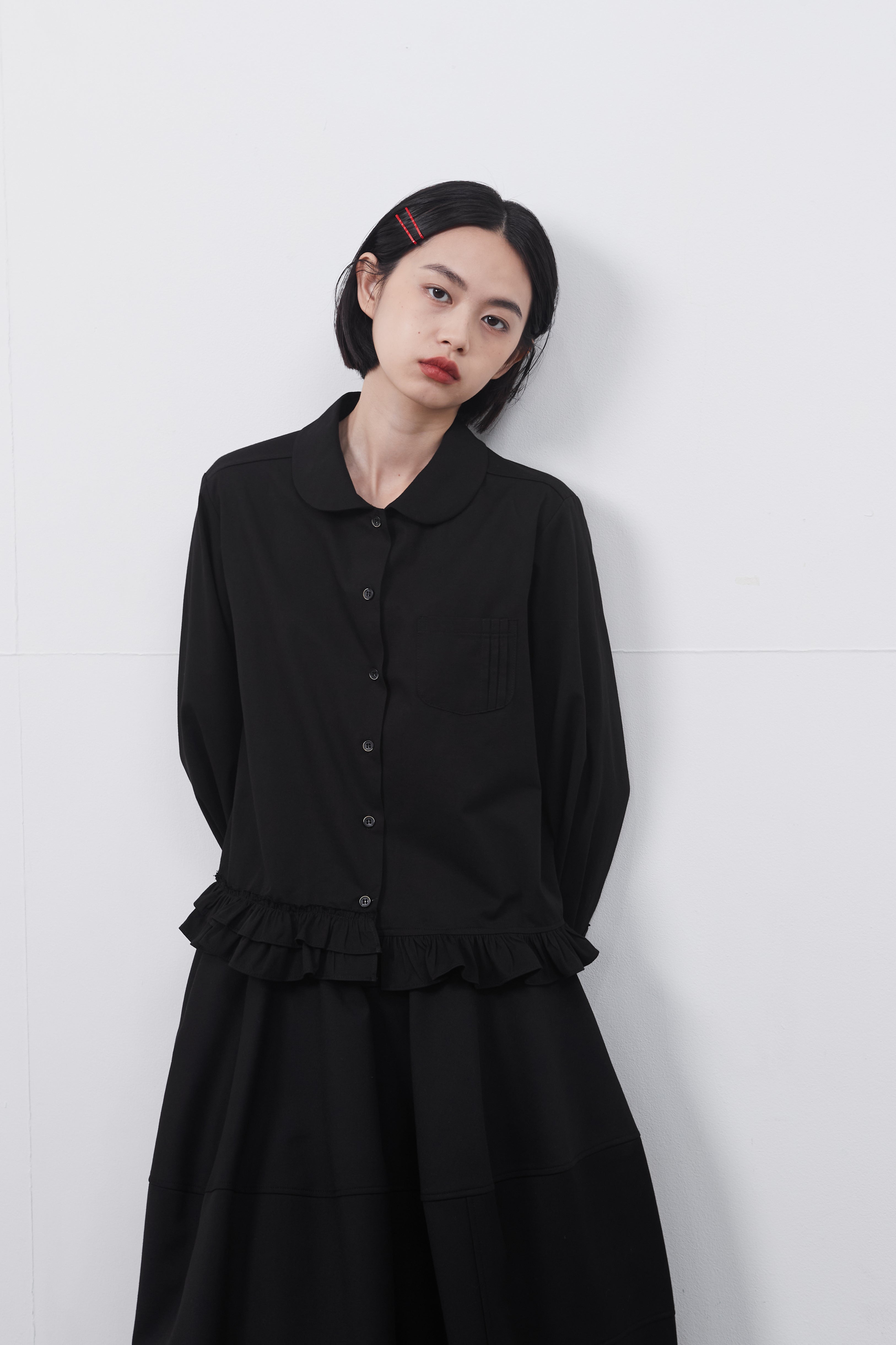  FRILL POCKET BLOUSE_NOIR