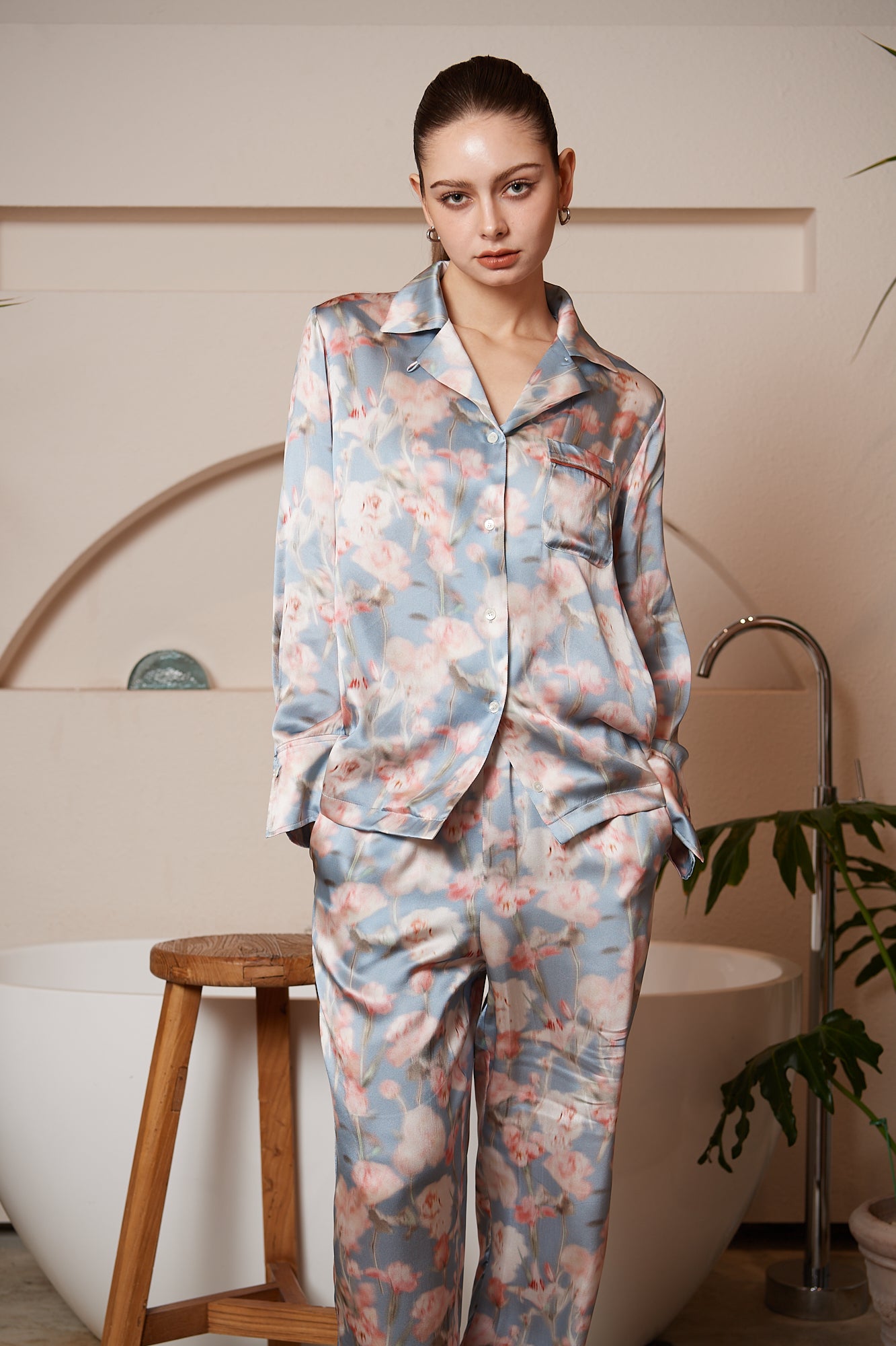 2DREAMERS, ENSEMBLE DE PYJAMA EN SOIE BLOSSOM MIST