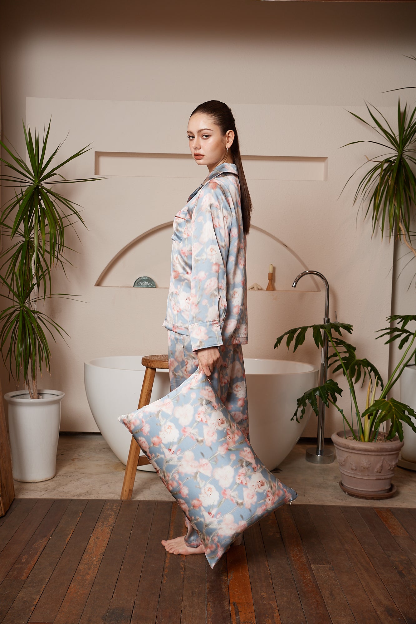 2DREAMERS, ENSEMBLE DE PYJAMA EN SOIE BLOSSOM MIST