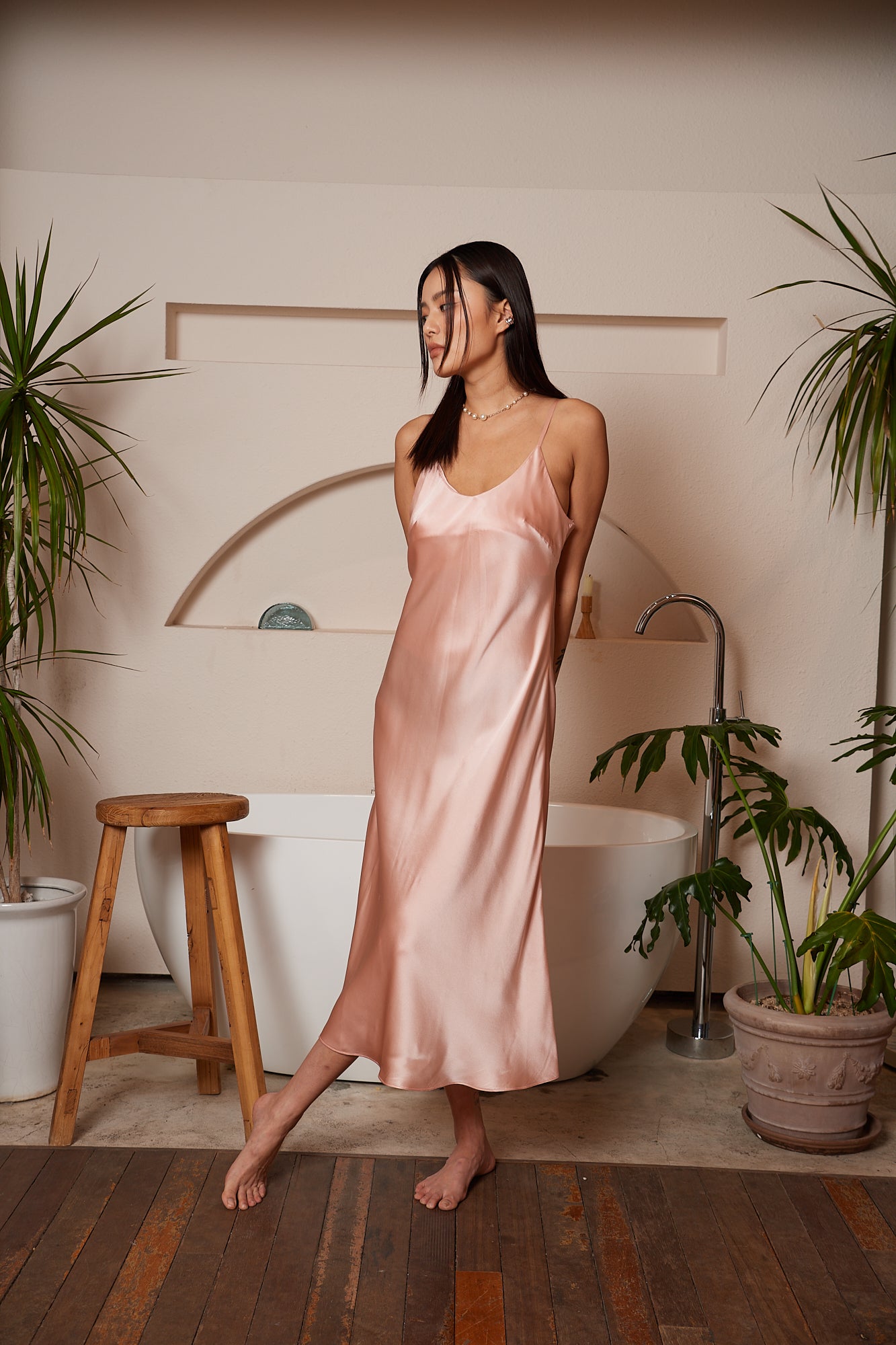 ROSE GOLD SILK SLIP DRESS