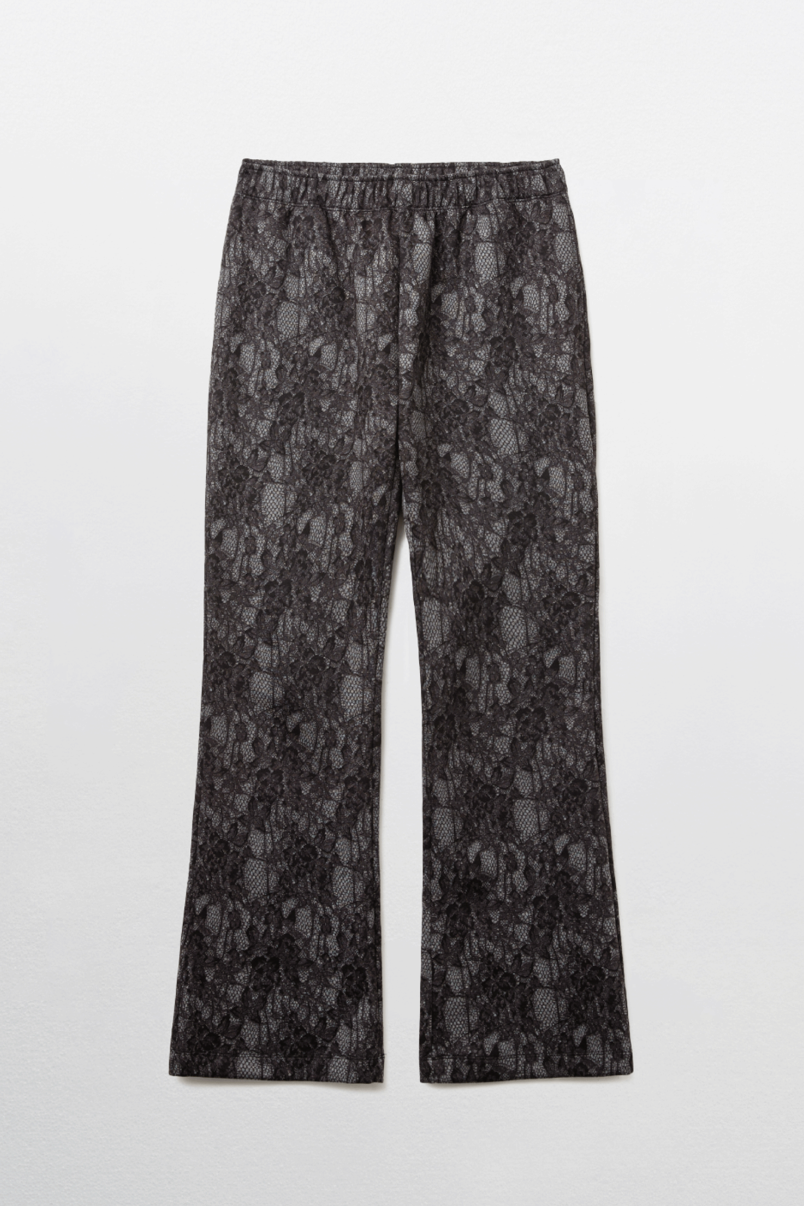 PANTALON BOOTCUT IMPRIMÉ EN DENTELLE_NOIR