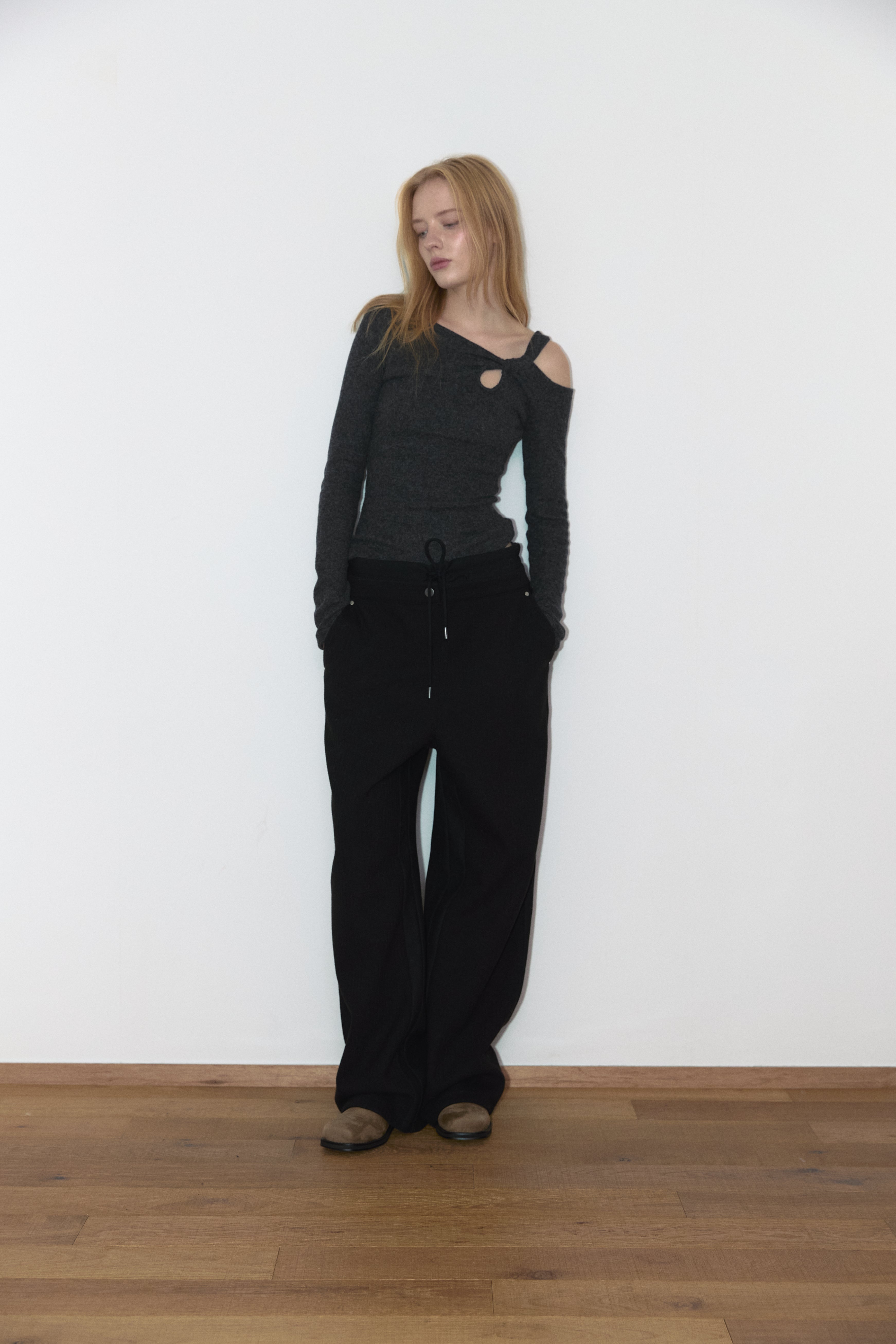 FABRIC MIX WOOL PANTS_BLACK