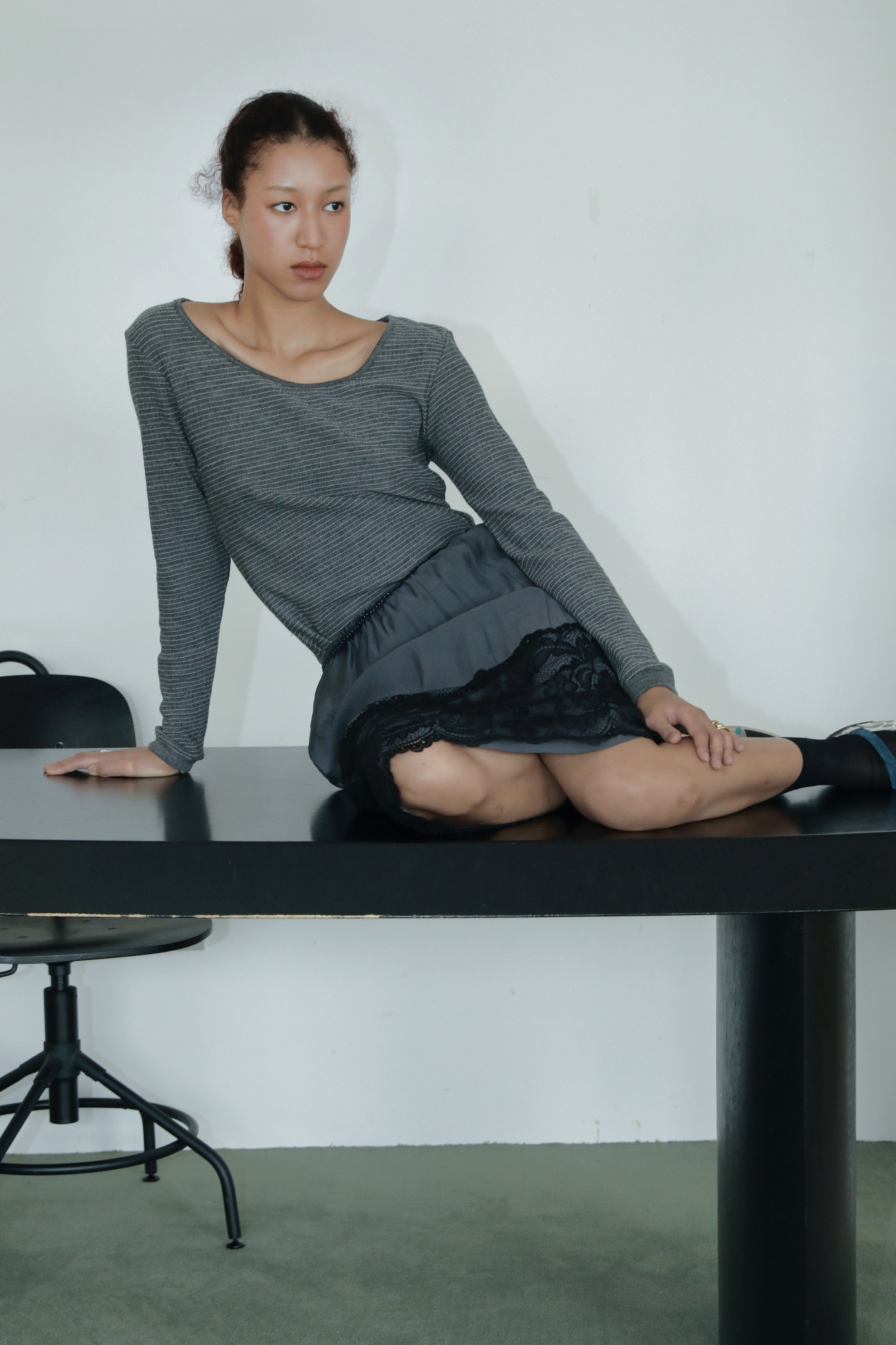 CRINKLY WOOL BALLERINA TOP_GREY