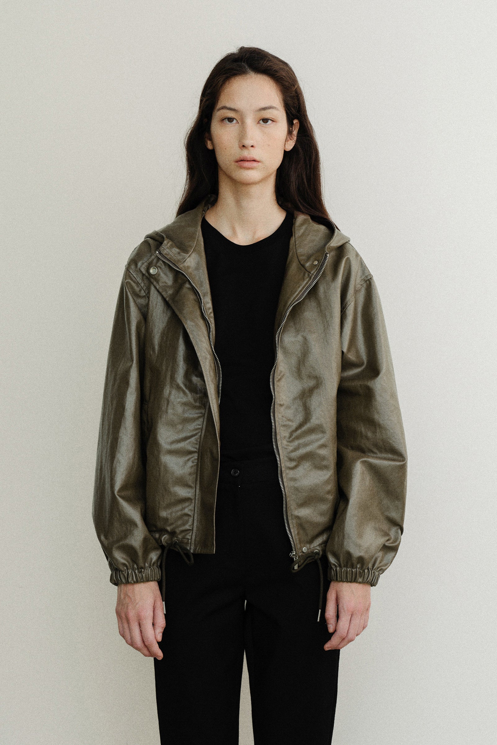 VESTE EN CUIR À CAPUCHE MORGAN_KAKI
