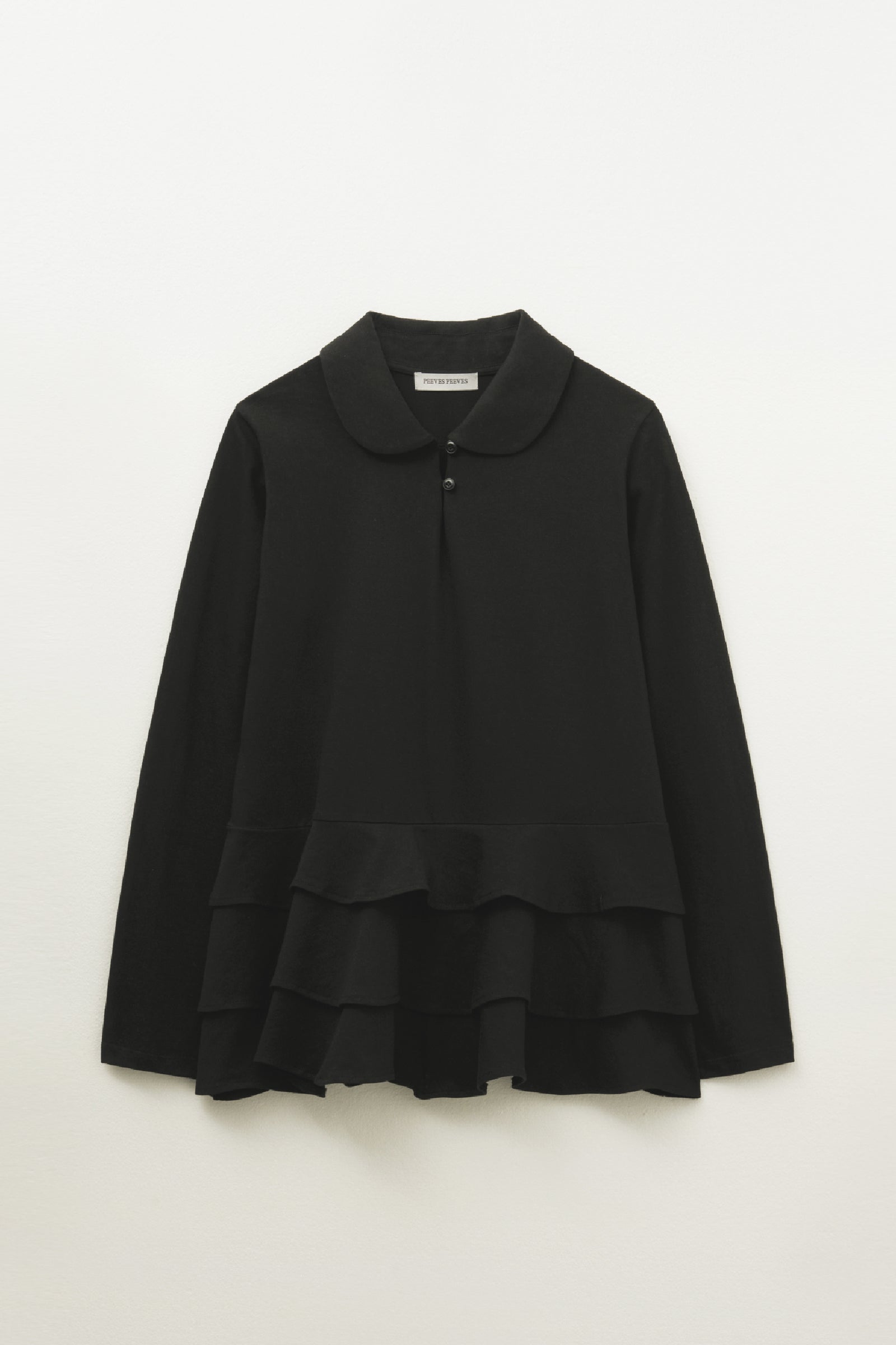 RUFFLED LONG SLEEVE TOP_NOIR