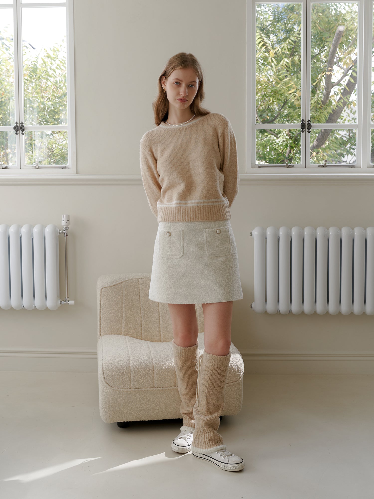 WOOL BOUCLE SKIRT_IVORY