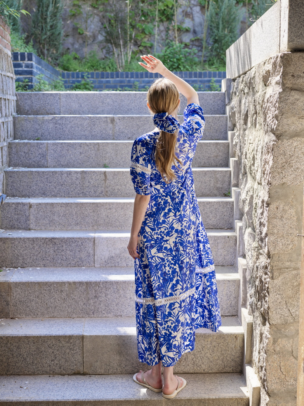 SAPPHIRE BLUE SILK LACE DRESS