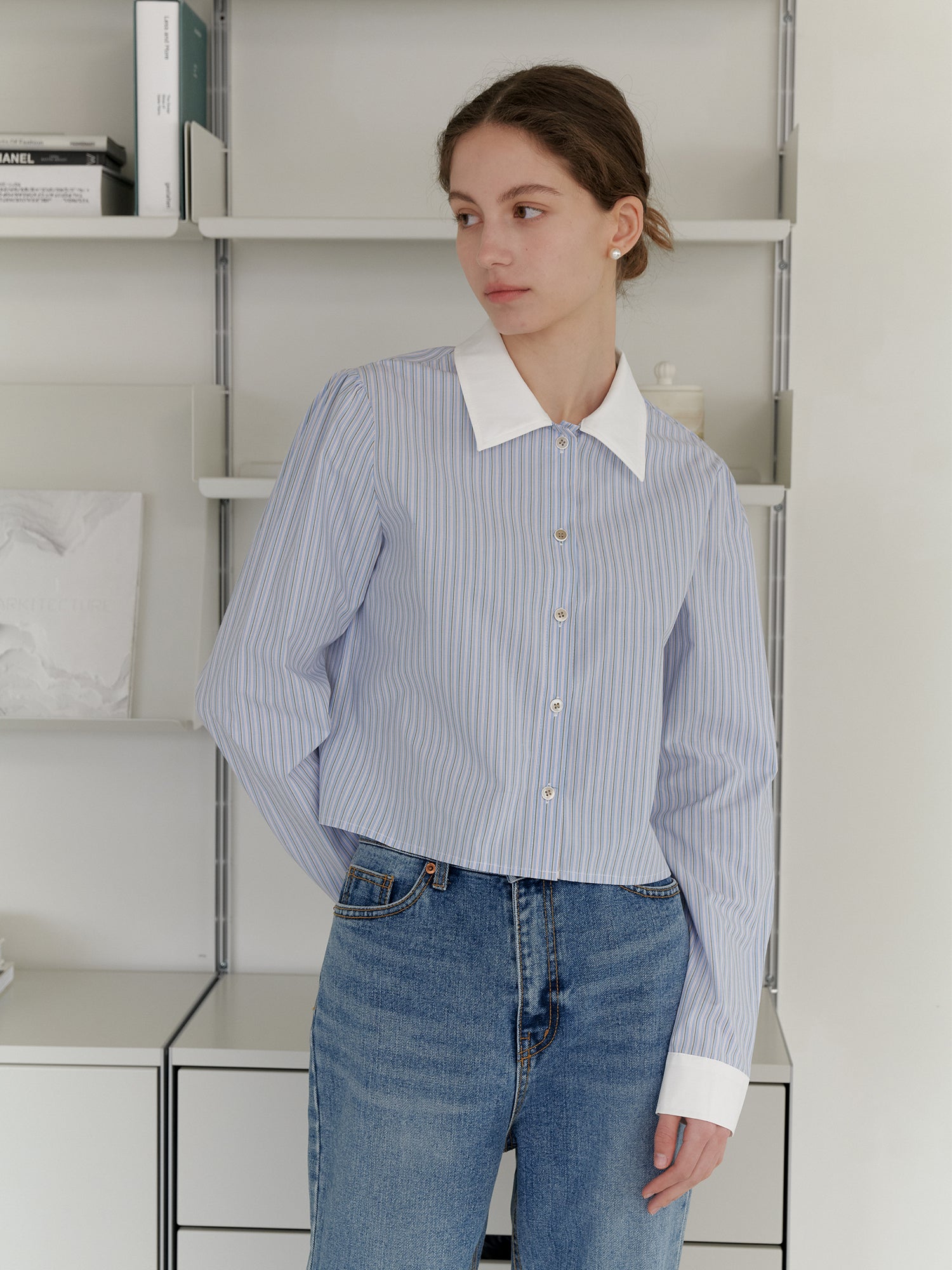 CROP STRIPE SHIRT_SKY BLUE