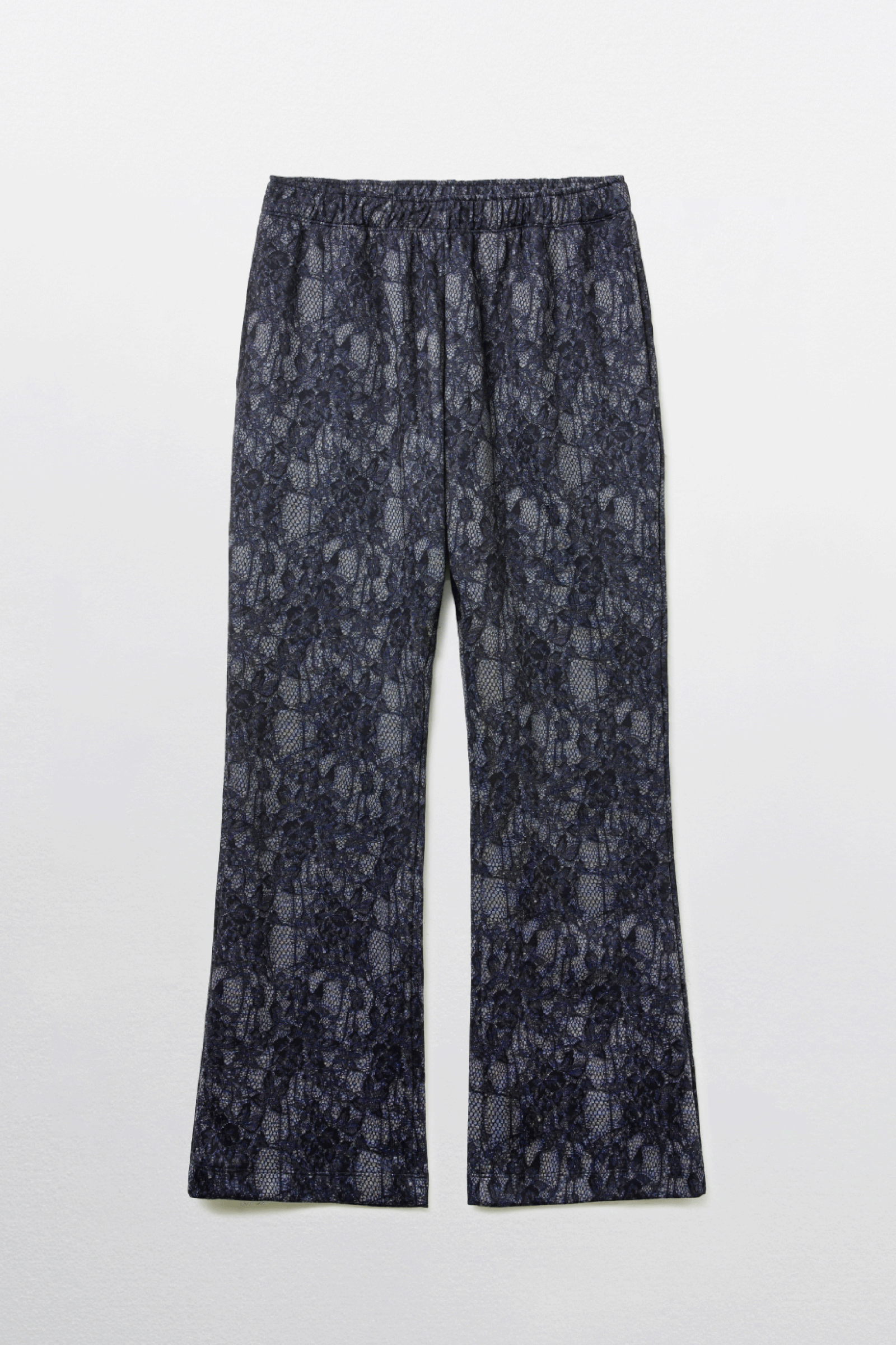 PANTALON BOOTCUT IMPRIMÉ EN DENTELLE_BLEU MARINE