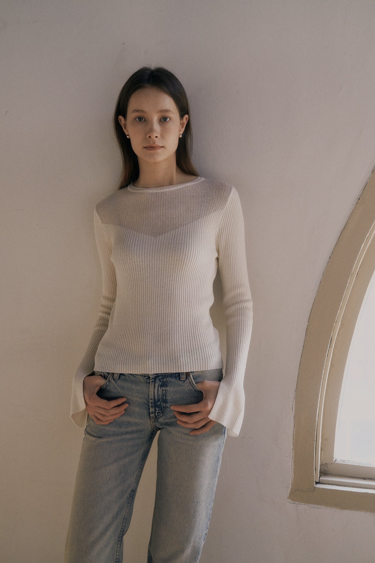 SEE-THROUGH CUTTING KNIT_IVORY