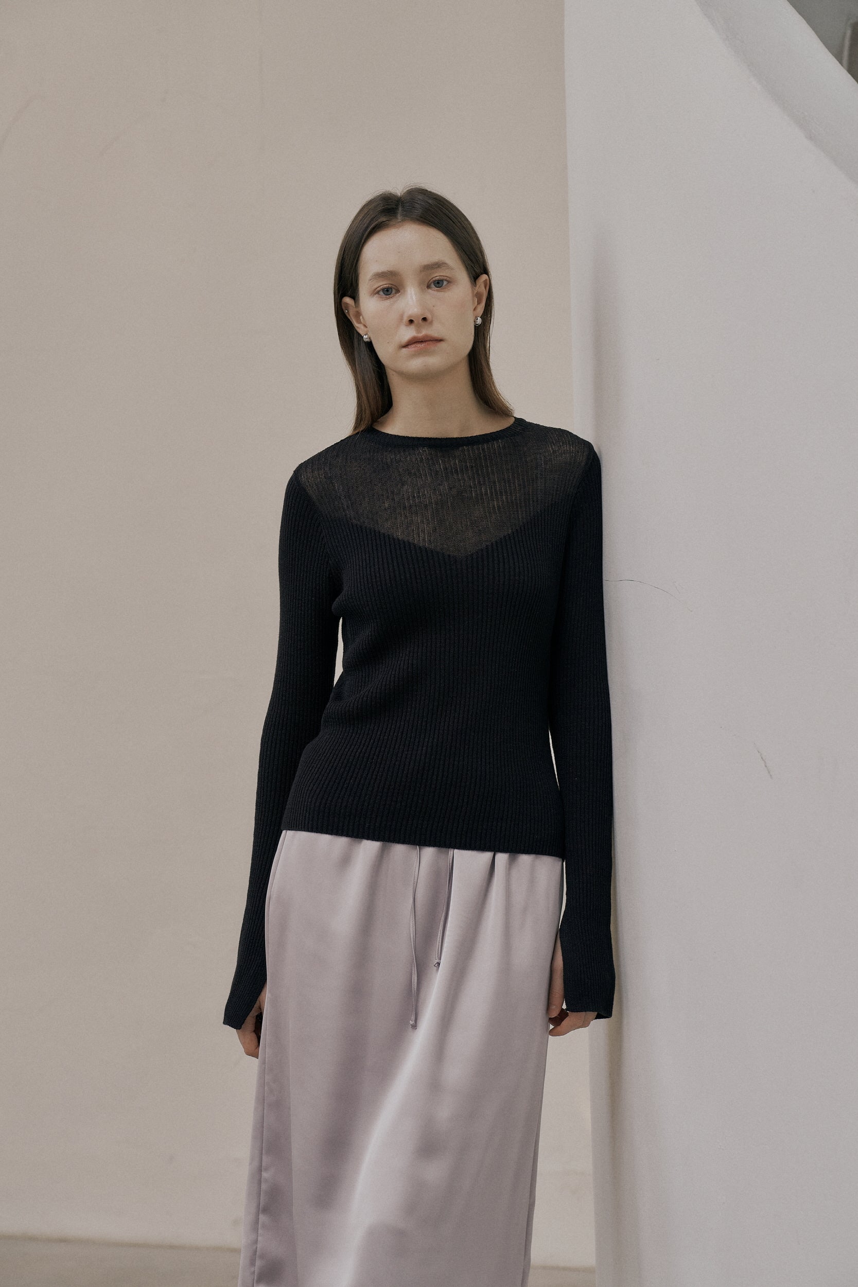 SEE-THROUGH CUTTING KNIT_BLACK