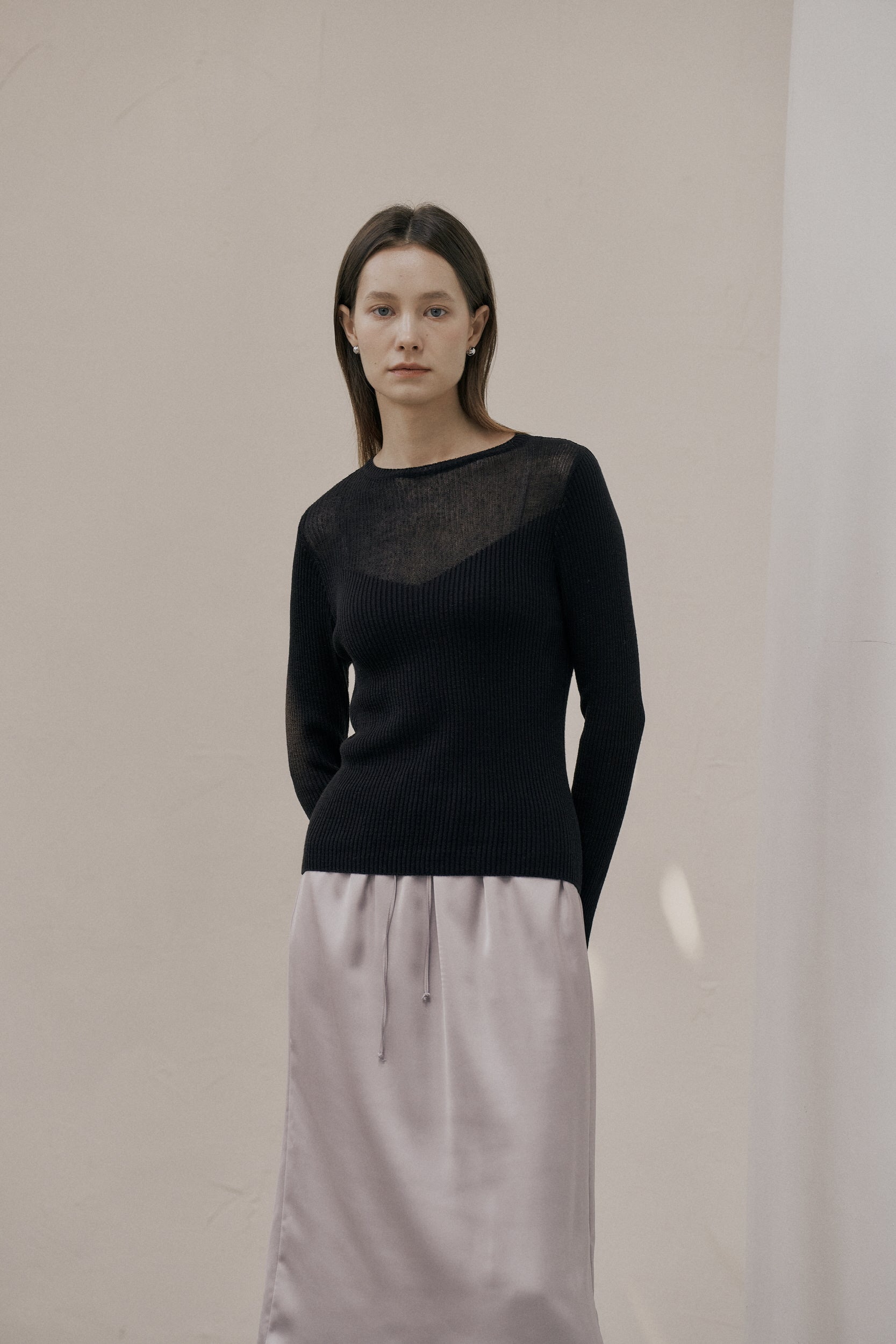 SEE-THROUGH CUTTING KNIT_BLACK